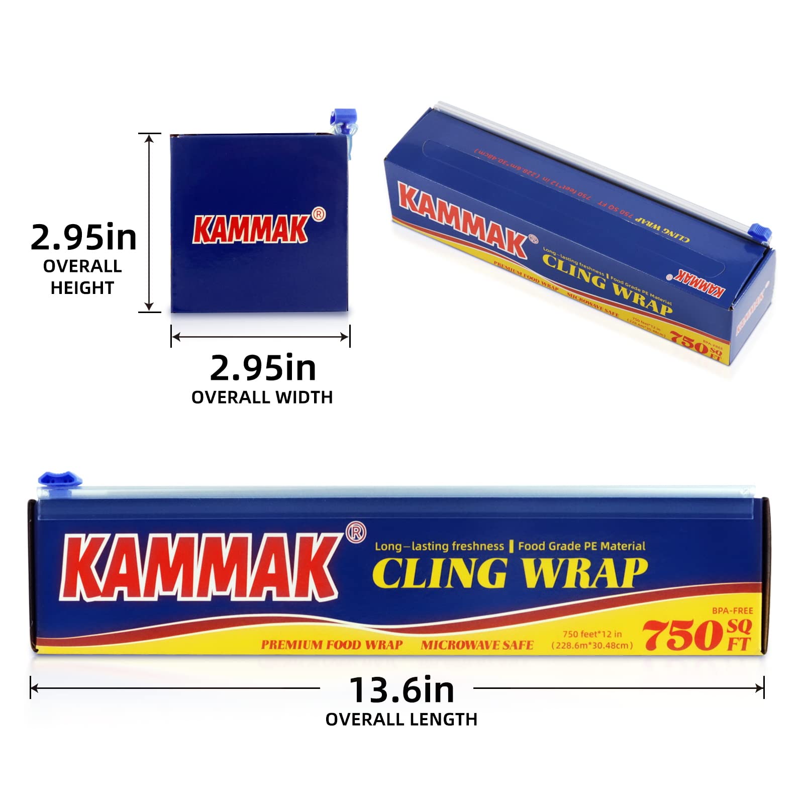 KAMMAK Cling Wrap Plastic Wrap Dispenser for Food with Slide Cutter (12 in*750 SQ FT)