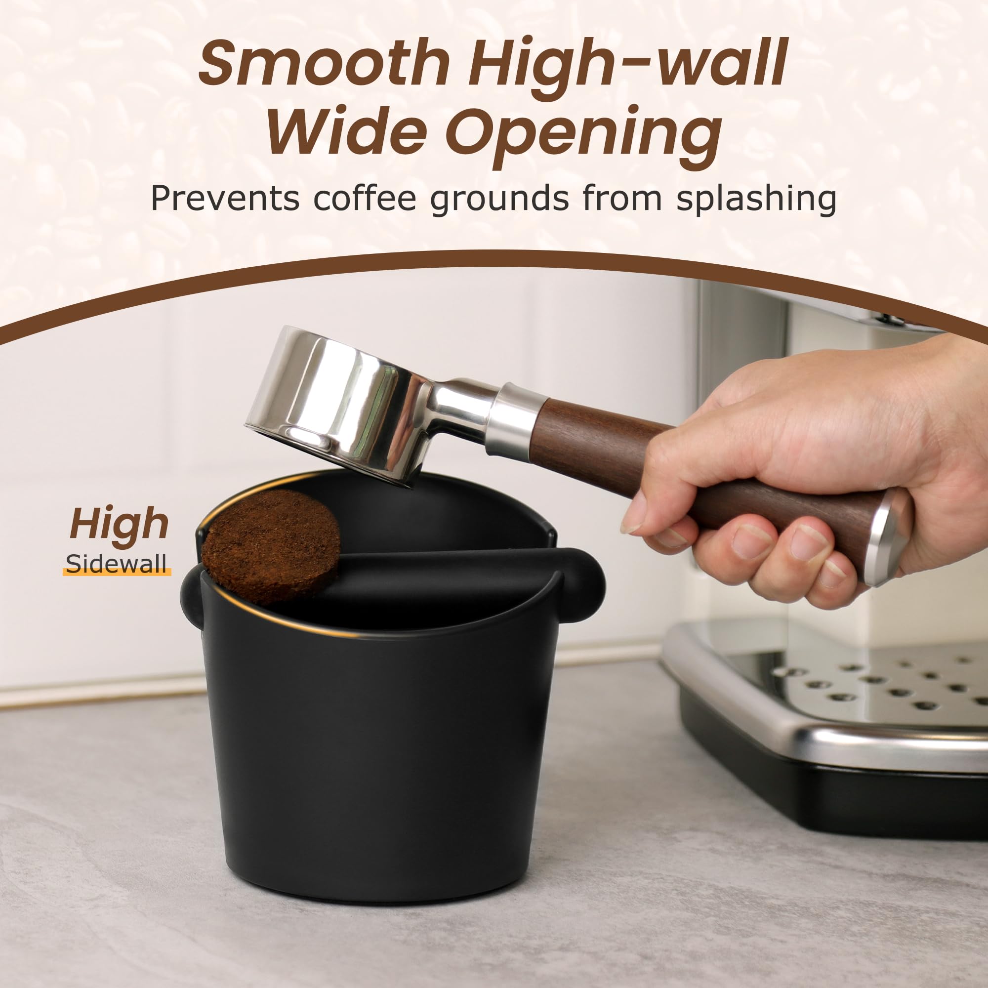 Espresso Knock Box Coffee Knock Box VEVOK CHEF Espresso Bucket Knock Coffee Ground Dump Bin with Removable Knock Bar Trash Can Non-Slip Base