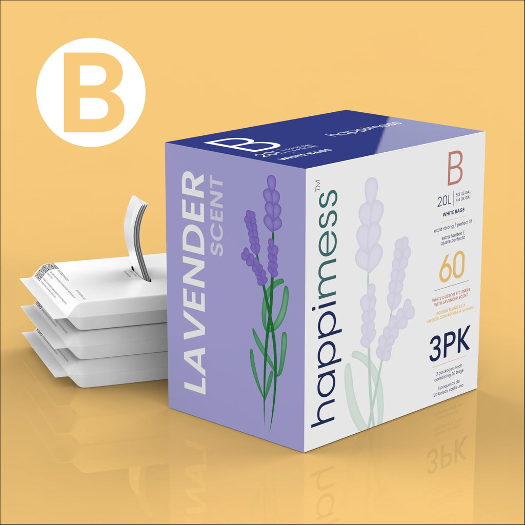 happimess HPM3101B-WHITE 5.3-Gallon Lavender Scented Drawstring Trash Can Liner, White (60-Count, 3-Packs of 20 Liners)