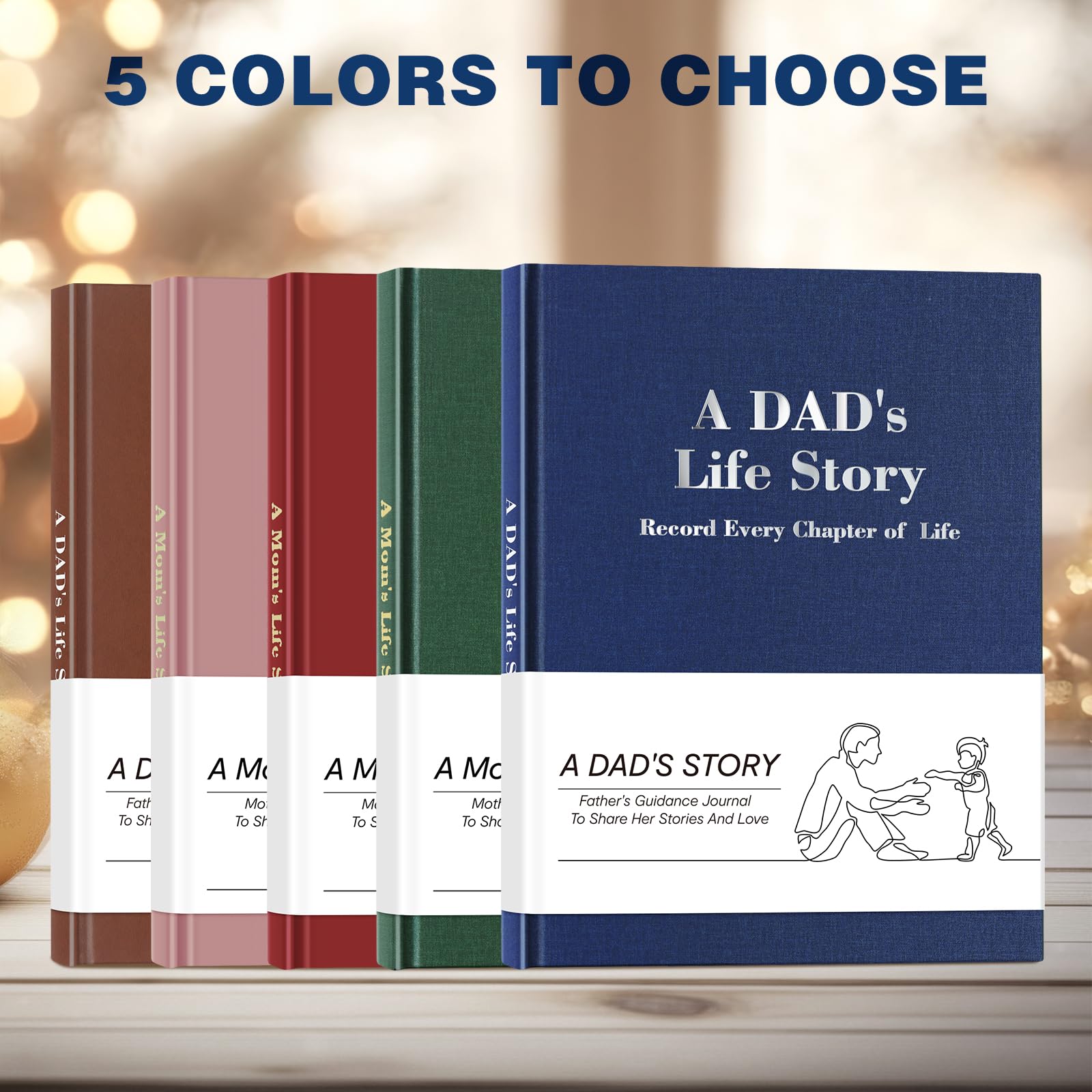 Mom's & Dad's Life Story Journals,Leather Hardcover Journals,300+ Guided Questions,Family Keepsake Book,Share Memories,Gift for Parents on Mother’s Day, Father’s Day, Christmas & Birthdays(Pink+Blue)