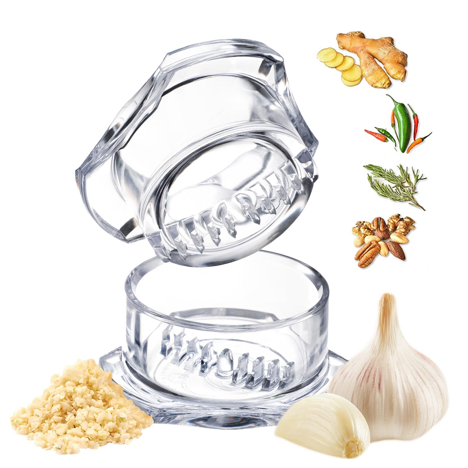Nextrend Garlic Twister 4th Gen - Ginger, Herb, Nuts & More - Handheld Kitchen Mincer, BPA Free, Dishwasher Safe (Clear)