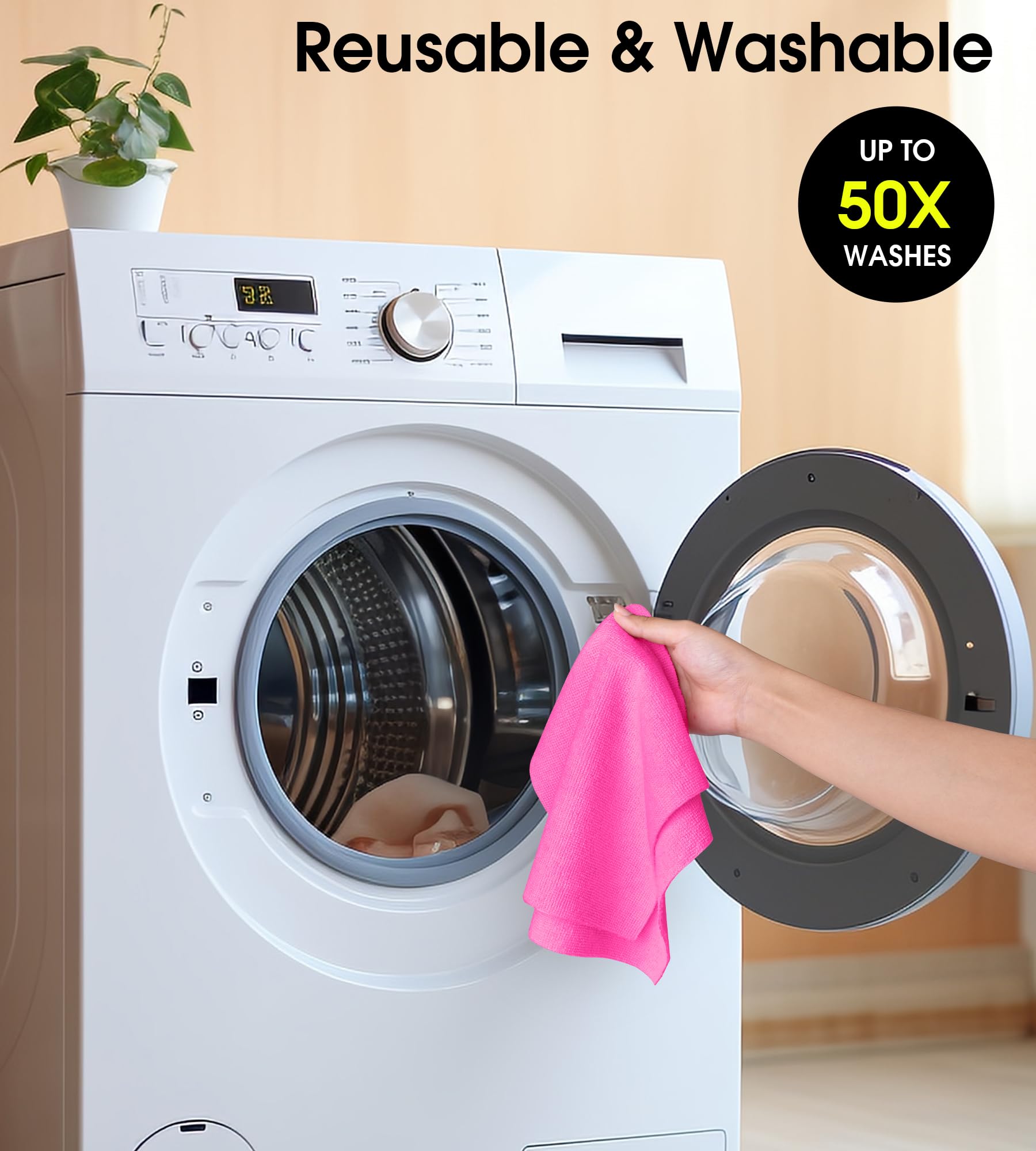 KitchLife Microfiber Cleaning Cloth Roll -100 Pieces, Tear Away Towels, Reusable, Washable, Lint Free, Ultra Absorbent Dishcloths Rags for Home, Kitchen, Car, Garage or Workshop (Hot Pink)