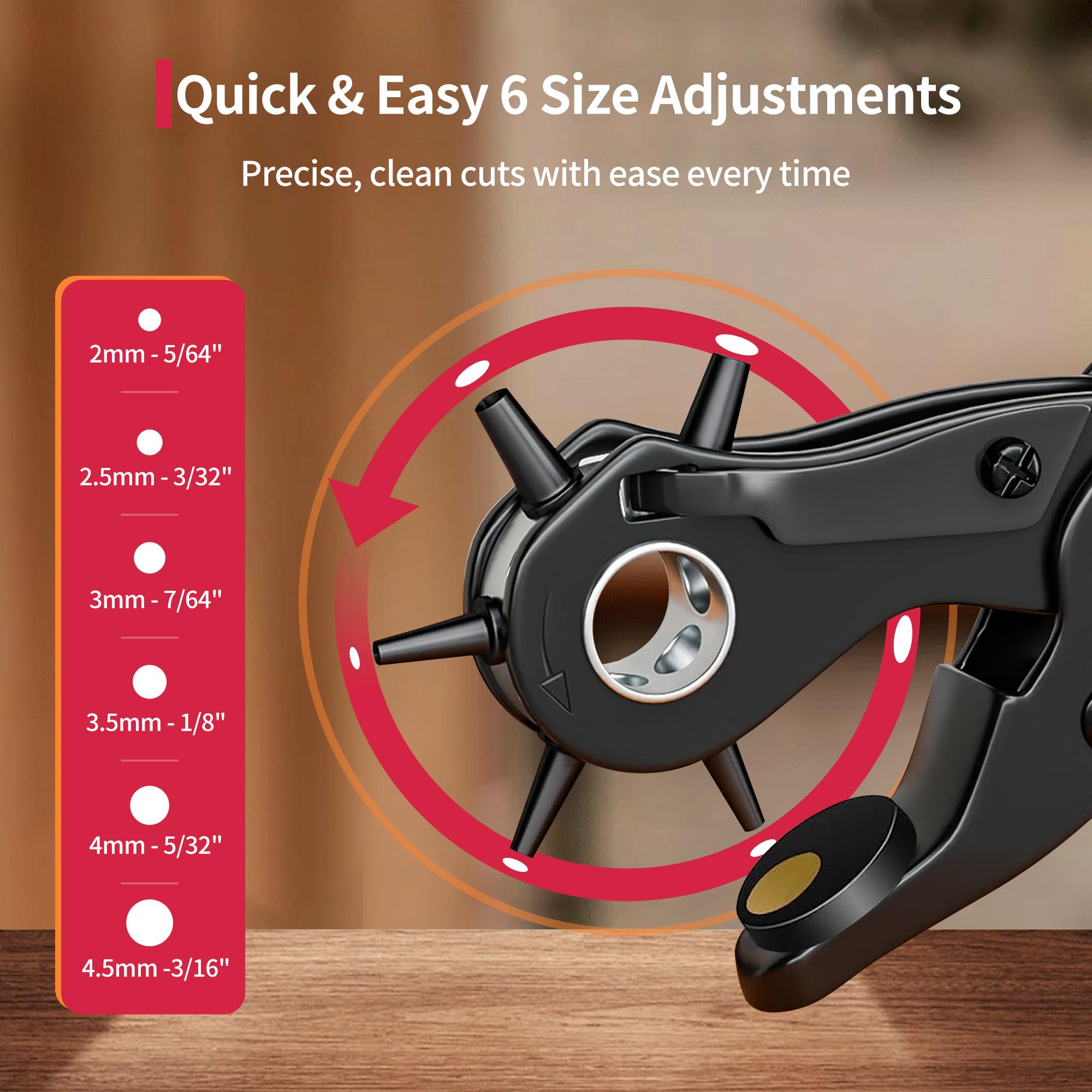 XOOL Revolving Punch Plier Kit, Leather Hole Punch Set for Belts, Watch Bands, Straps, Dog Collars, Saddles, Shoes, Fabric, DIY Home or Craft Projects, Heavy Duty Rotary Puncher, Multi Hole Sizes Make