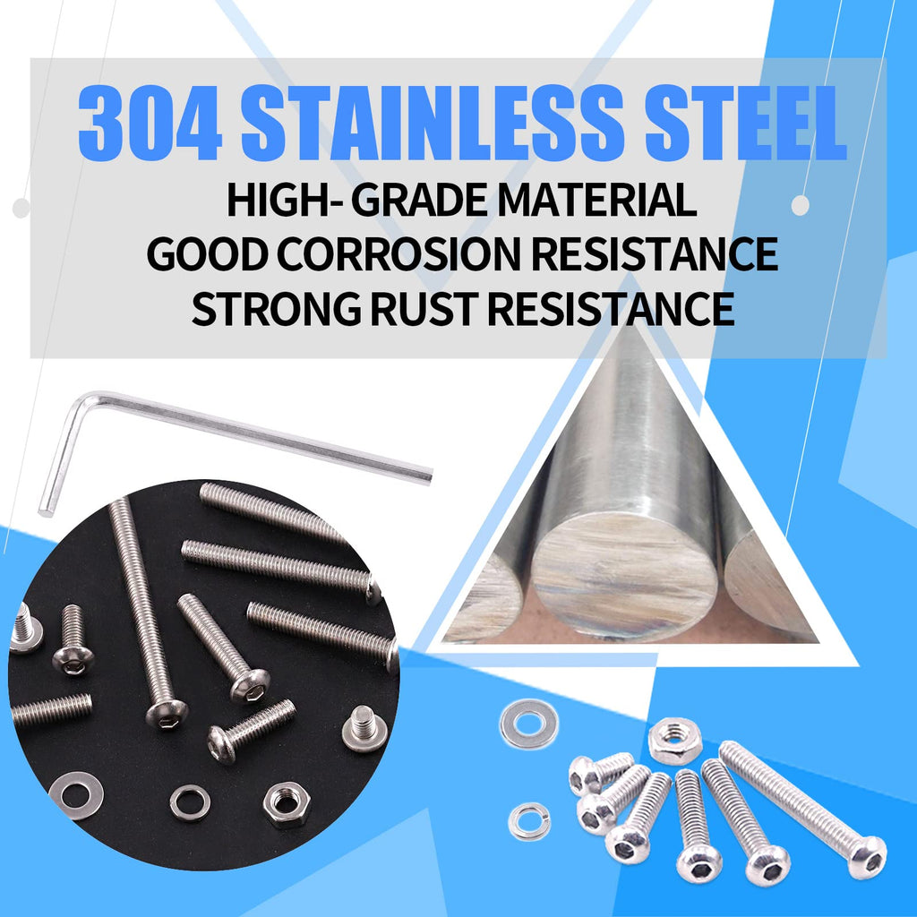 Glarks 1021Pcs M2 Button Head Screws 304 Stainless Steel Hex Socket Cap Screws Bolts and Nuts Washers Assortment Kit with Hex Wrench for Machinery Furniture Car Repair