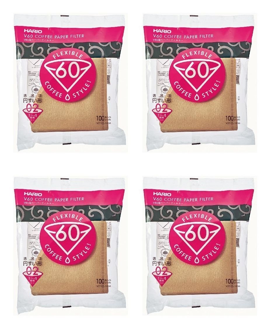 4 X Hario 02 100-Count Coffee Natural Paper Filters, 4-Pack Value Set (Total of 400 Sheets)