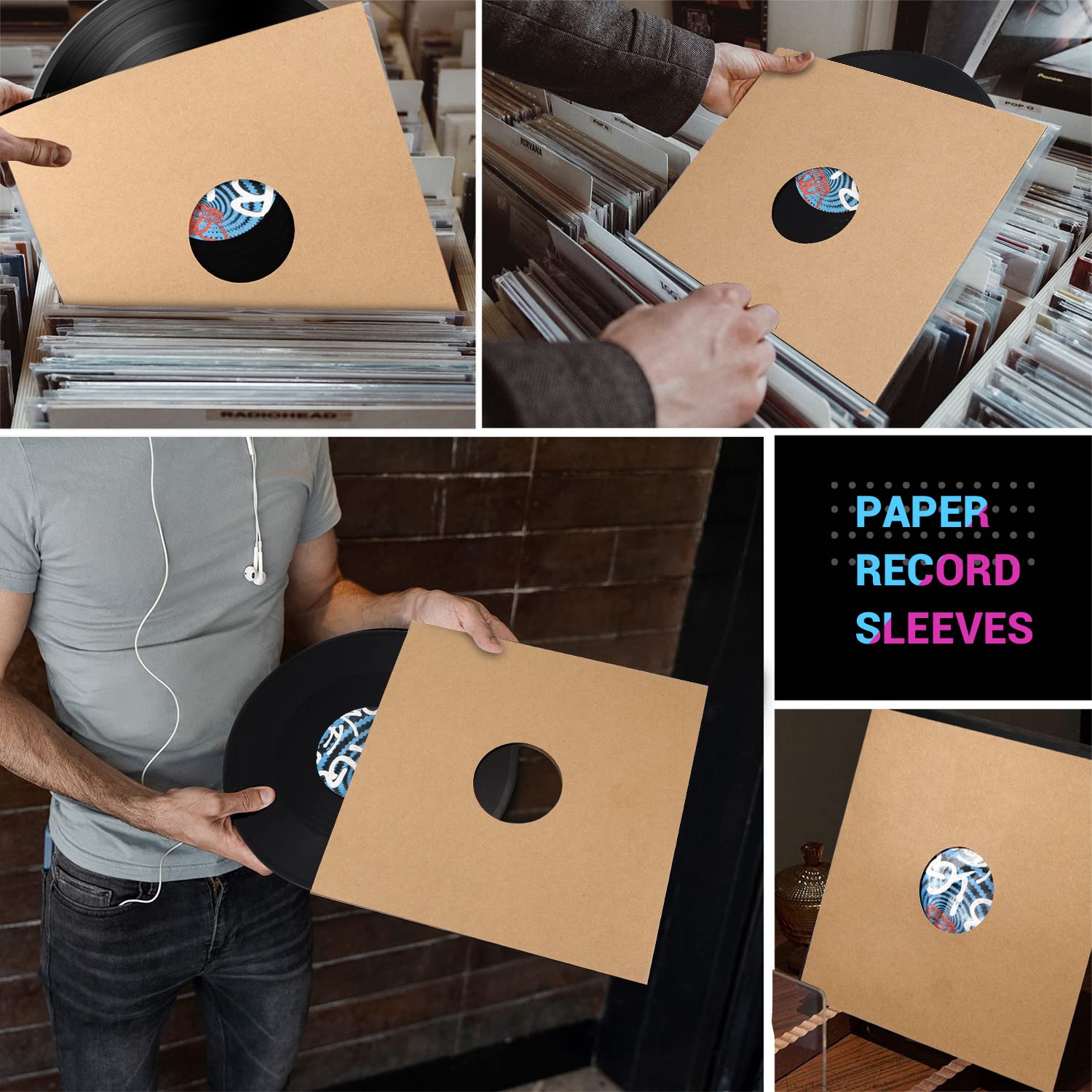 Facmogu 10PCS 12in Vinyl Record LP Jackets, Cardboard Vinyl Record Covers with Kraft Finish, Album Covers (350gsm) Record Jackets, Blank Album Jackets for Vinyl Record Inner & Outer Sleeves (Brown)