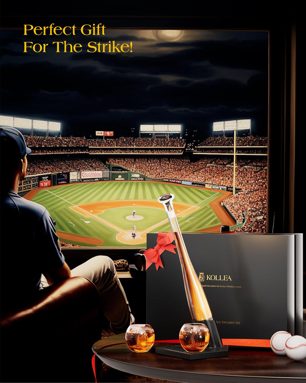 Baseball Gifts for Men, Kollea Whiskey Decanter Sets for Men, 20Oz Baseball Bat Decanter Set with 2 Glasses, Unique Christmas Birthday Gift for Men Him Brother Guys Boyfriend Coach, for Liquor Tequila