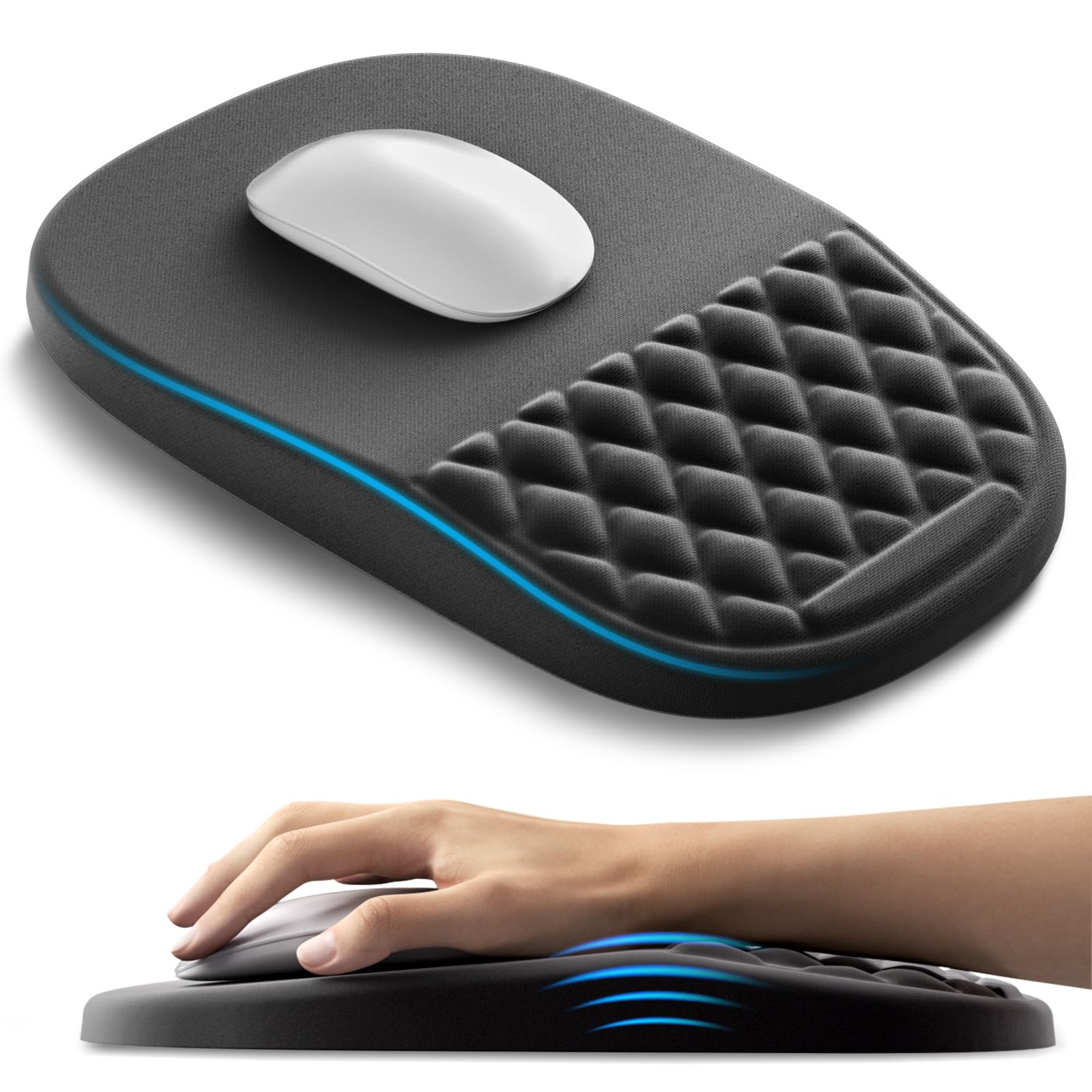 AUEDROT Ergonomic Mouse Pad with Wrist Rest 2 in 1 Mousepad with Wrist Support, Memory Foam Desk Mouse Mat with Massage Nubs & Gel PU Non-Slip Base, Suitable for Office & Gaming, Black