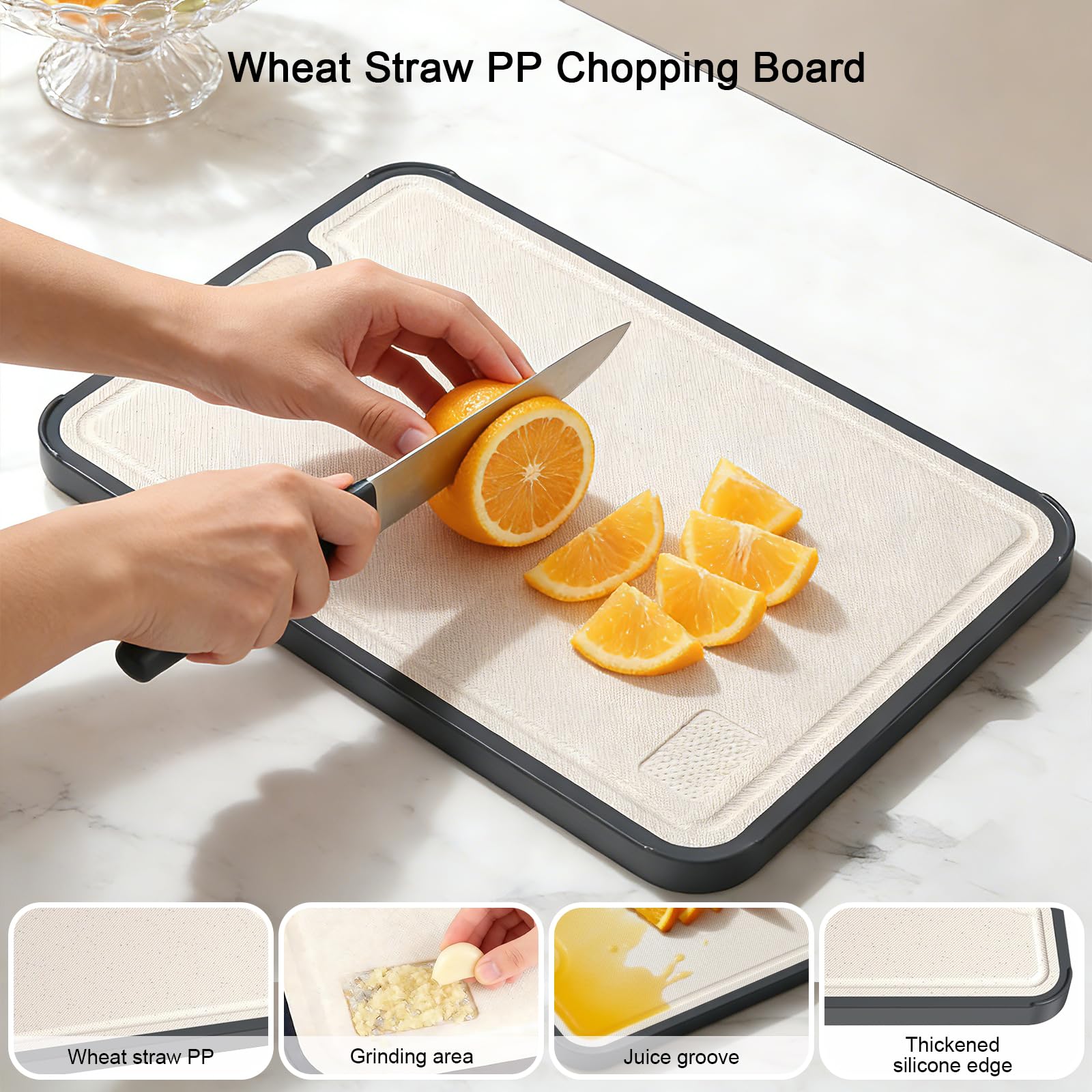 Titanium Cutting Board for Kitchen, Double Sided Food Grade Chopping Board, Pure Titanium & Wheat Straw PP, Easy to Clean Large 16”×10”, Kitchen Essential, Planche a Decouper