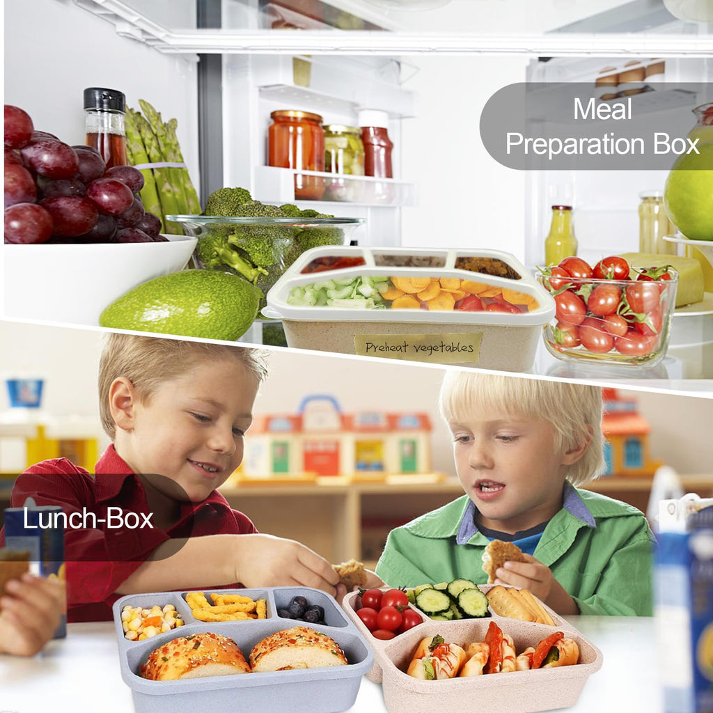 shopwithgreen Bento Box Adult Lunch Box, 4 Compartment Snack Containers, Reusable Meal Prep Food Storage Containers with Lids, Stackable for School, Work, and Travel, 8 Pack
