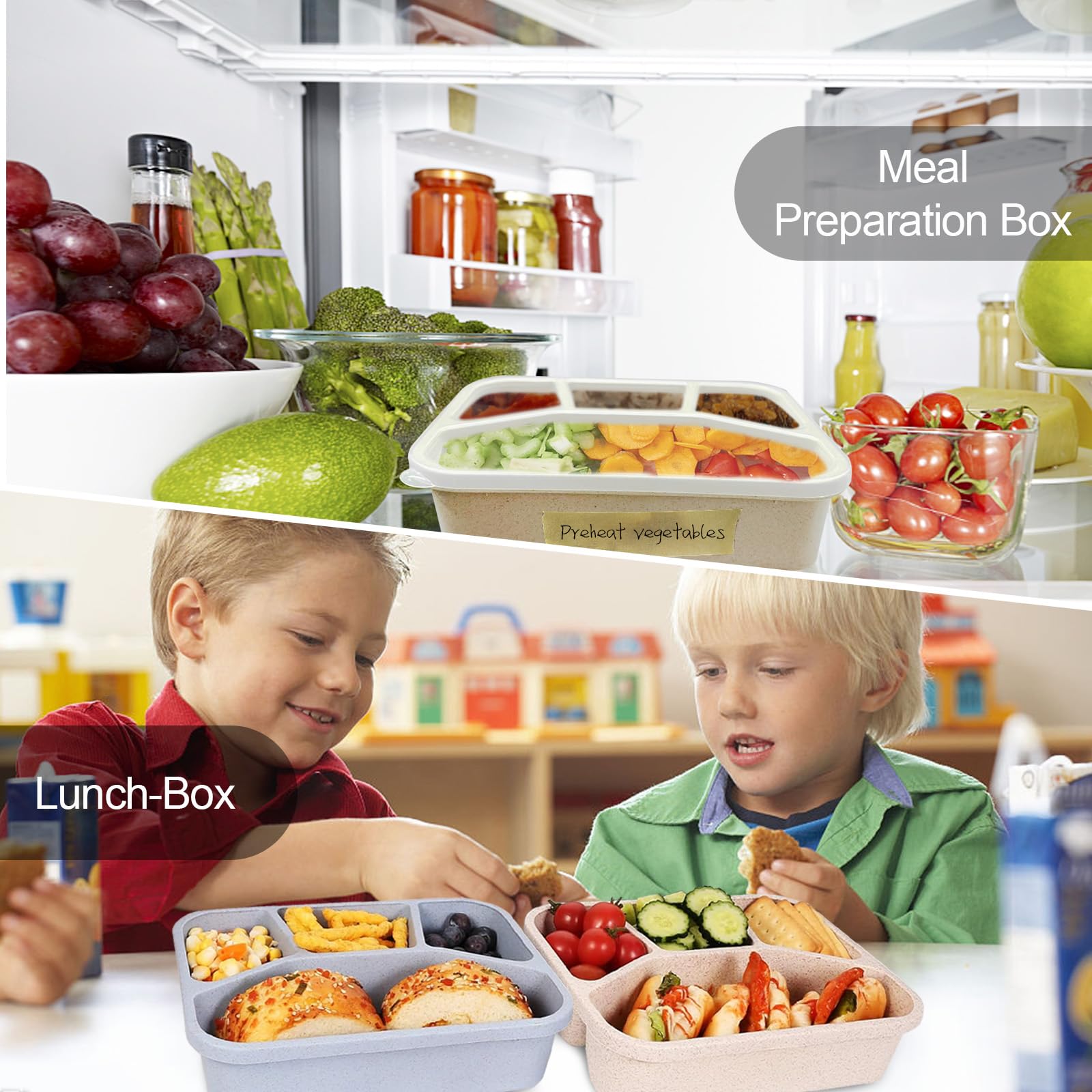 shopwithgreen Bento Box Adult Lunch Box, 4 Compartment Snack Containers, Reusable Meal Prep Food Storage Containers with Lids, Stackable for School, Work, and Travel, 8 Pack