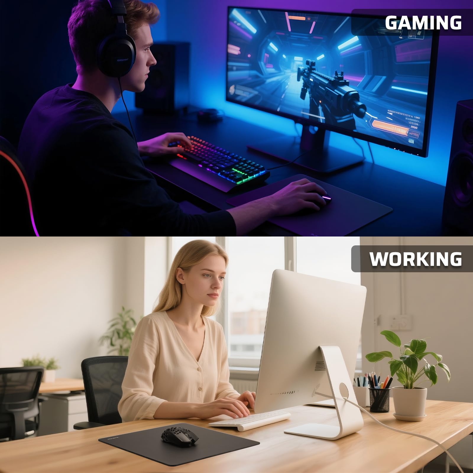 LTC Tempered Glass Gaming Mousepad, Ultra-Smooth Micro-Etched Surface Mouse Pad for Top Control and Speed, Anti-Slip Full Rubber Base, Professional Large Mouse Mat for FPS Gamers, 13X13in