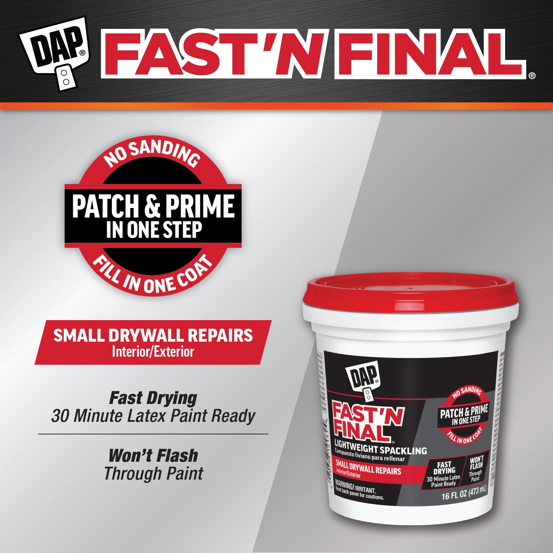 DAP 12141 Fast'N Final Spackling Interior and Exterior, 16 FL Ounce