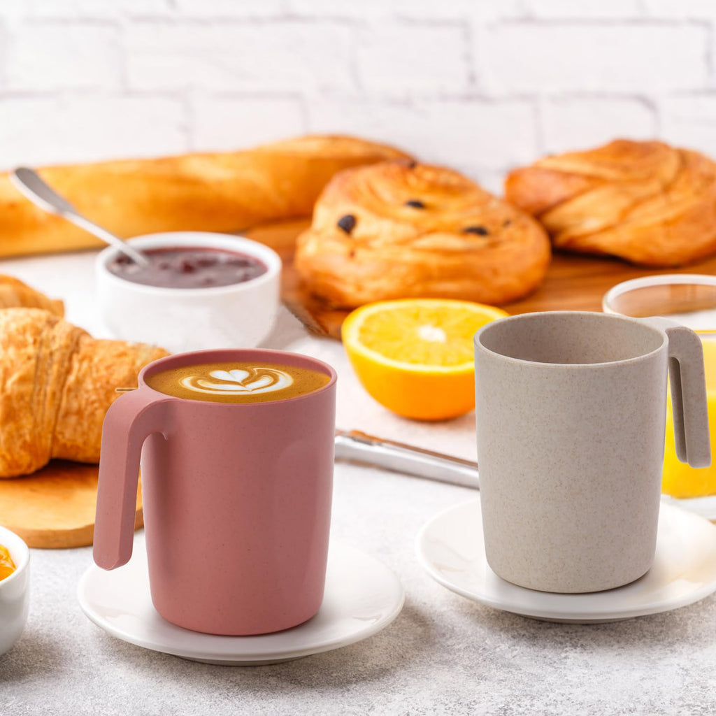 Nicunom 12 Pack Plastic Coffee Mug Set, Wheat Straw Cups with Handles, BPA Free Unbreakable Coffee Cups Reusable 16 Oz Mugs Set for Tea, Milk, Camping, Picnic, Dishwasher Safe
