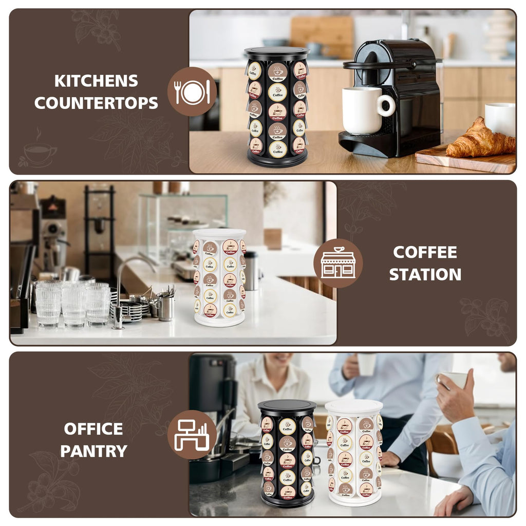 SAVORLIVING Coffee Pod Carousel Compatible with K-Cup Pods, K Cup Holder Holds 40 Coffee Capsule, New Modern Design for Kitchen Office Countertop or Coffees Station Organizer, Detachable (Black)