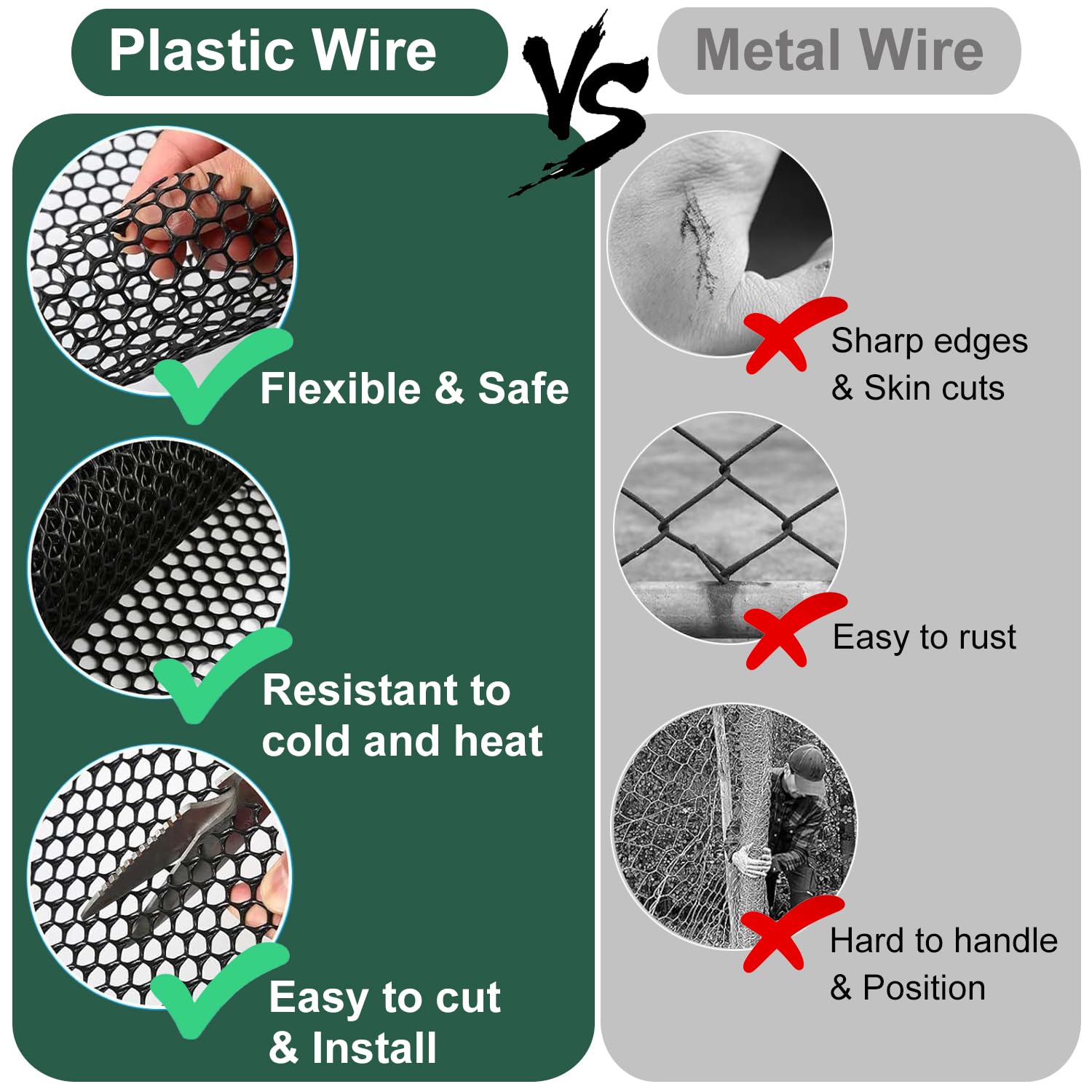 Matomtak Heavy Duty Rigid Plastic Wire Mesh Fence 15.7in x 20ft Large Roll Black Hexagonal Chicken Wire Netting with 100 Pcs Ties, Durable Poultry Floral Netting for Gardening, Construction Barrier