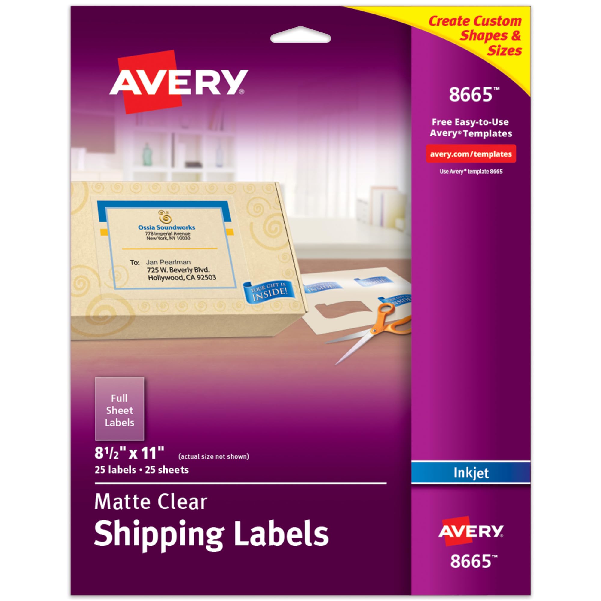 Matte Clear Full Sheet Shipping Labels, Inkjet, 8-1/2" x 11"