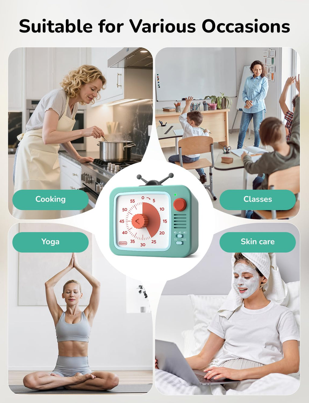 LIORQUE 60 Minute Visual Timer with Pause Function, Visual Timer for Kids and Adults, Time Management Countdown Timer for Classroom Cooking Meting, Non-Ticking Timer