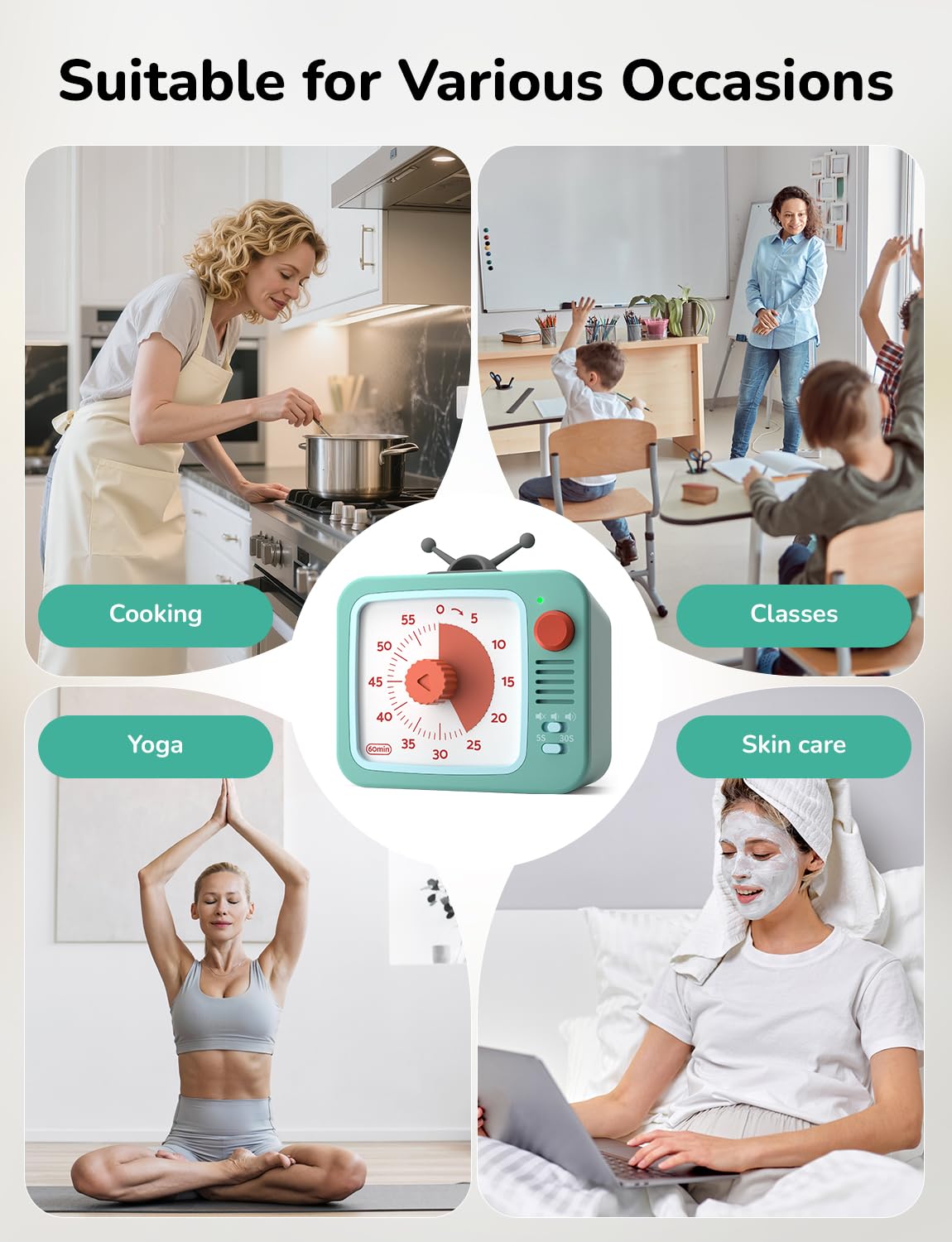 LIORQUE 60 Minute Visual Timer with Pause Function, Visual Timer for Kids and Adults, Time Management Countdown Timer for Classroom Cooking Meting, Non-Ticking Timer