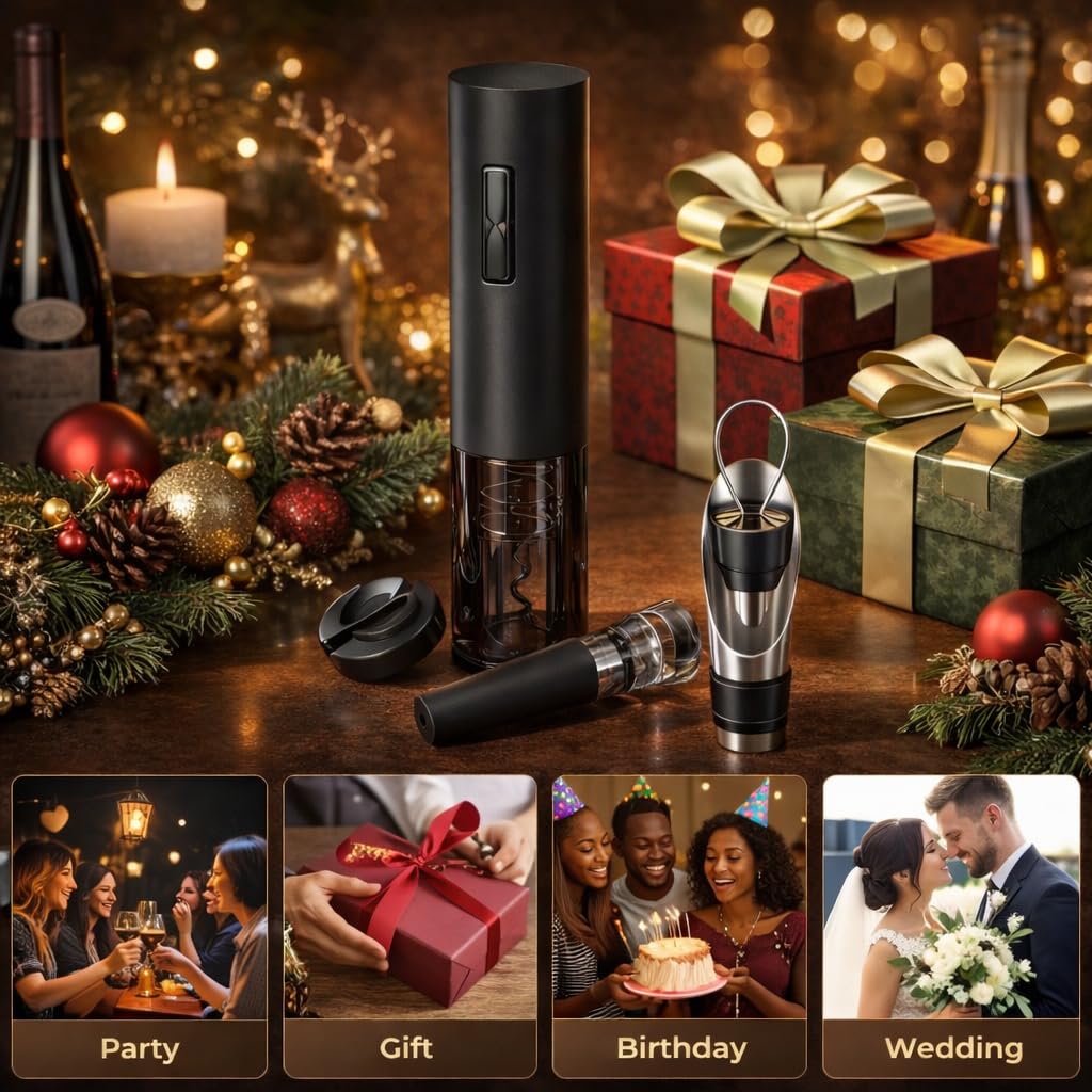 BLUEALCHEMY Electric Wine Opener – Rechargeable Cordless Automatic Wine Bottle Opener with One-Touch Cork Removal, Perfect for Home, Kitchen, Bar & Gift for Men