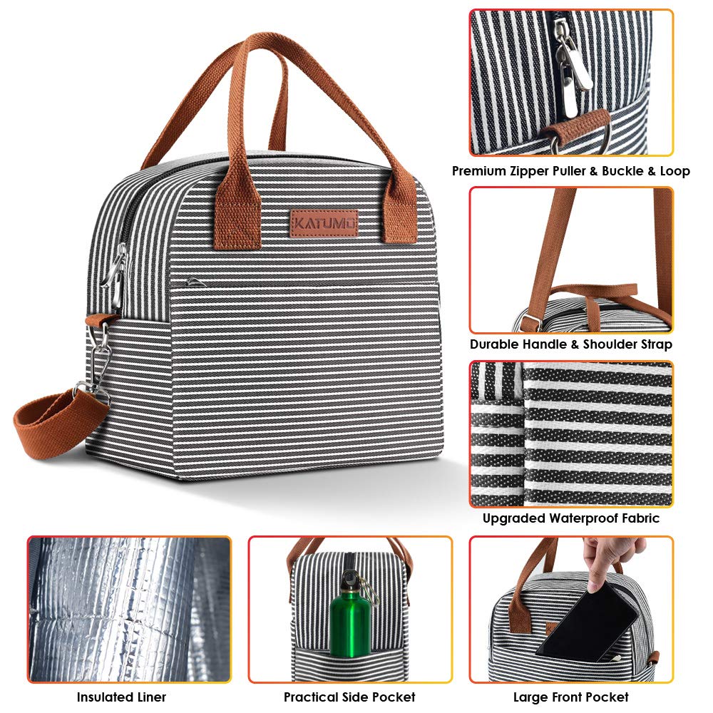 KATUMO Lunch Bag Insulated Tote Bag Reusable Lunch Box with Removable Shoulder Strap Thermal Cooler Bag for Kids and Adult, Ideal for Work/School/Outdoor Activity