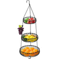 Simple Houseware 3-Tie Hanging Fruit Basket, Oblate, Black