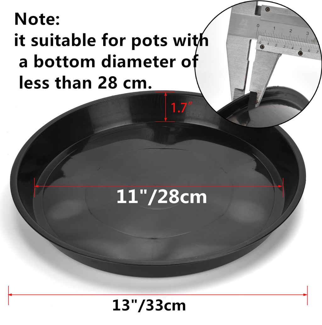 GRESPRI 13 Inches Black Plant Saucers 5 Packs Heavy-Duty Round Plant Trays, Sturdy Flower Pot Containers, Plastic Plant Drip Trays for Indoor/Outdoor Plants. (11 inches in Base)
