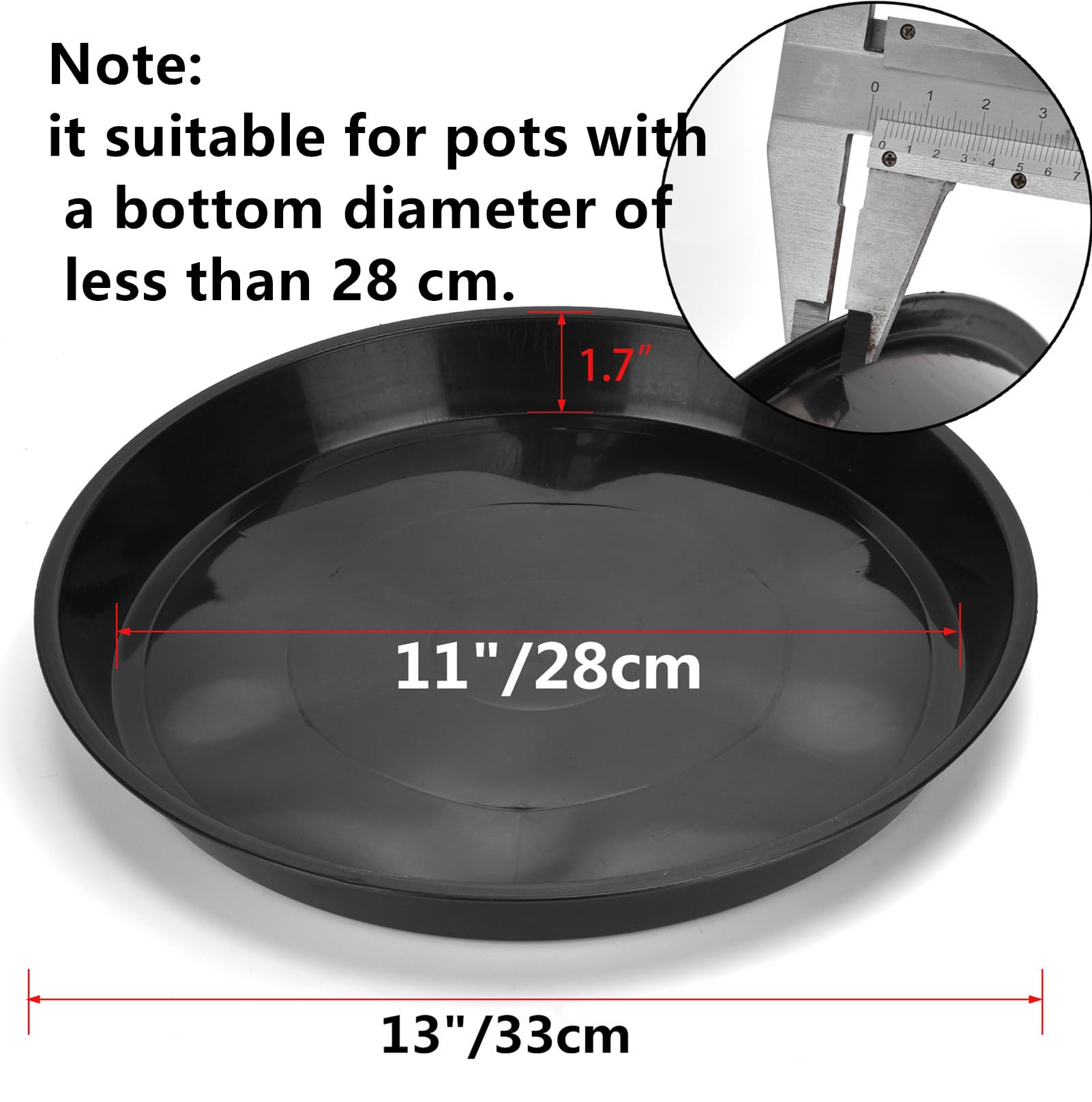 GRESPRI 13 Inches Black Plant Saucers 5 Packs Heavy-Duty Round Plant Trays, Sturdy Flower Pot Containers, Plastic Plant Drip Trays for Indoor/Outdoor Plants. (11 inches in Base)