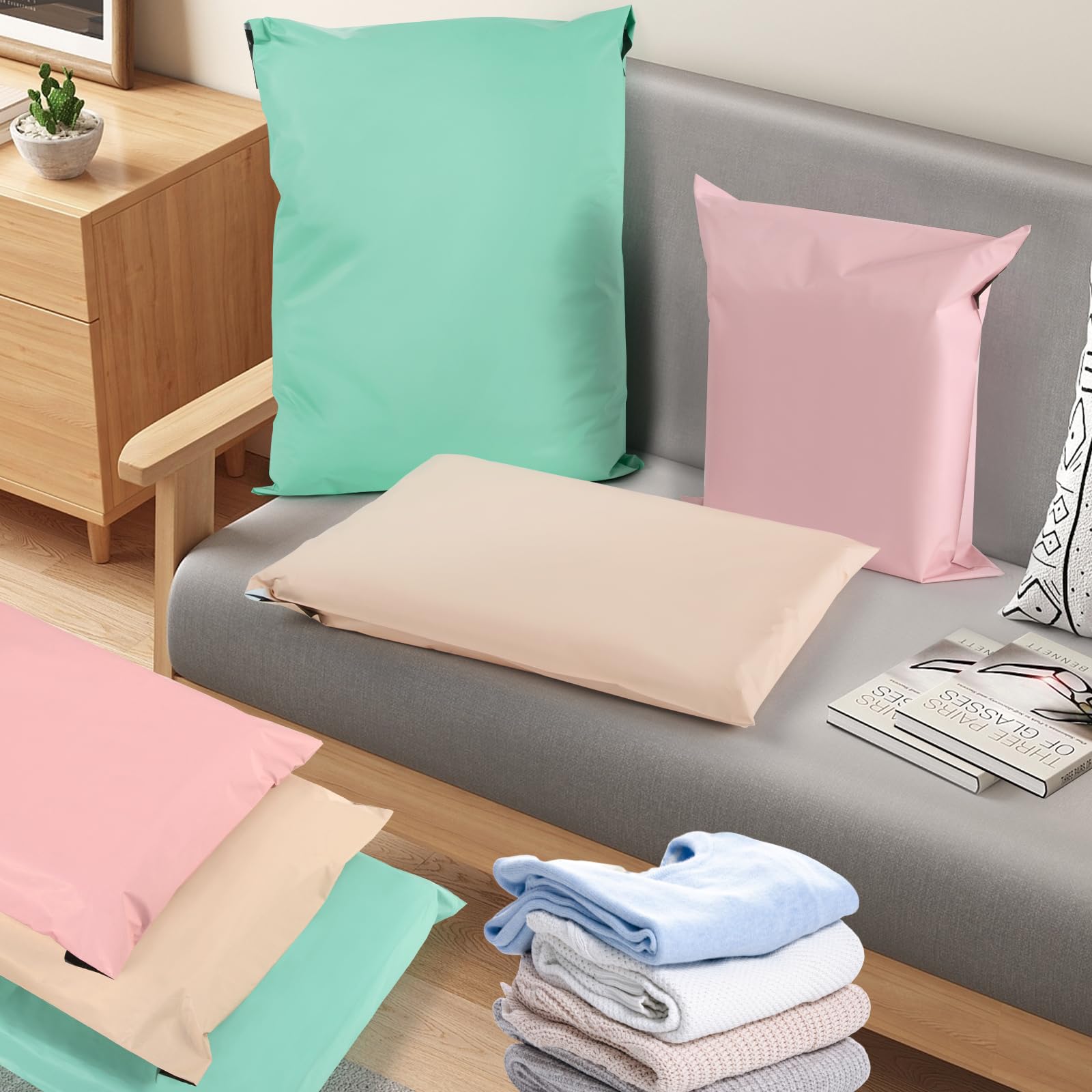 Oududianzi 30PCS Large Poly Mailers, 3 Sizes Shipping Bags, Fashion Shipping Envelopes, Plastic Packaging Bags, Self-Seal Polymailers, Mailing Poly Bags for Small Business, Clothing(Pink&Yellow&Green)