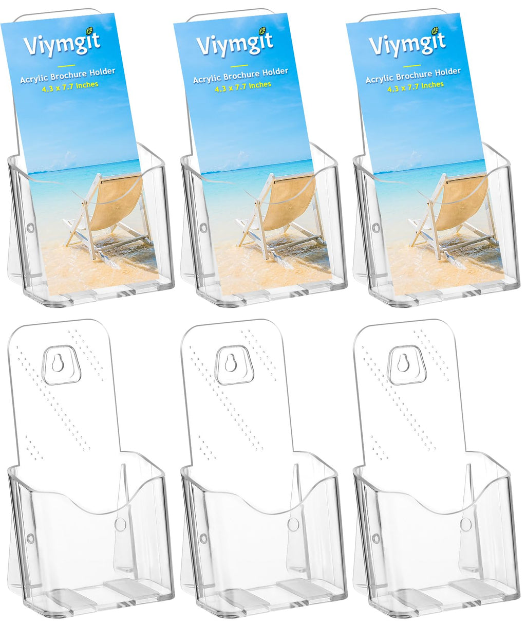 Brochure Holder Stand, 6 Pack 4 inches Acrylic Pamphlet Display Stand Wall Mount/Countertop, Clear Plastic Trifold Rack Card Holder for Organizer Flyer, Leaflets, Document, Literature