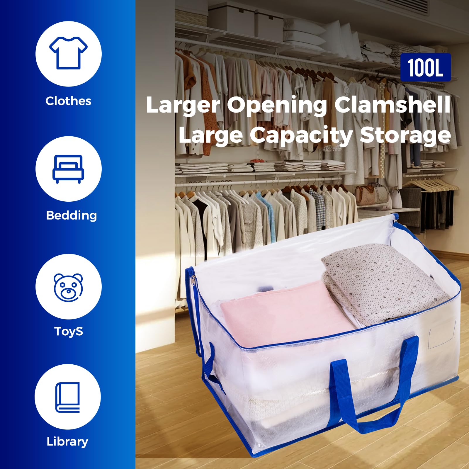 ZFWDSY 105L Moving Bags Totes 6 pack Storage Bag Bins Large Moving Boxes with Lids Zippers Handles for College Dorm, Traveling, Camping, Christmas