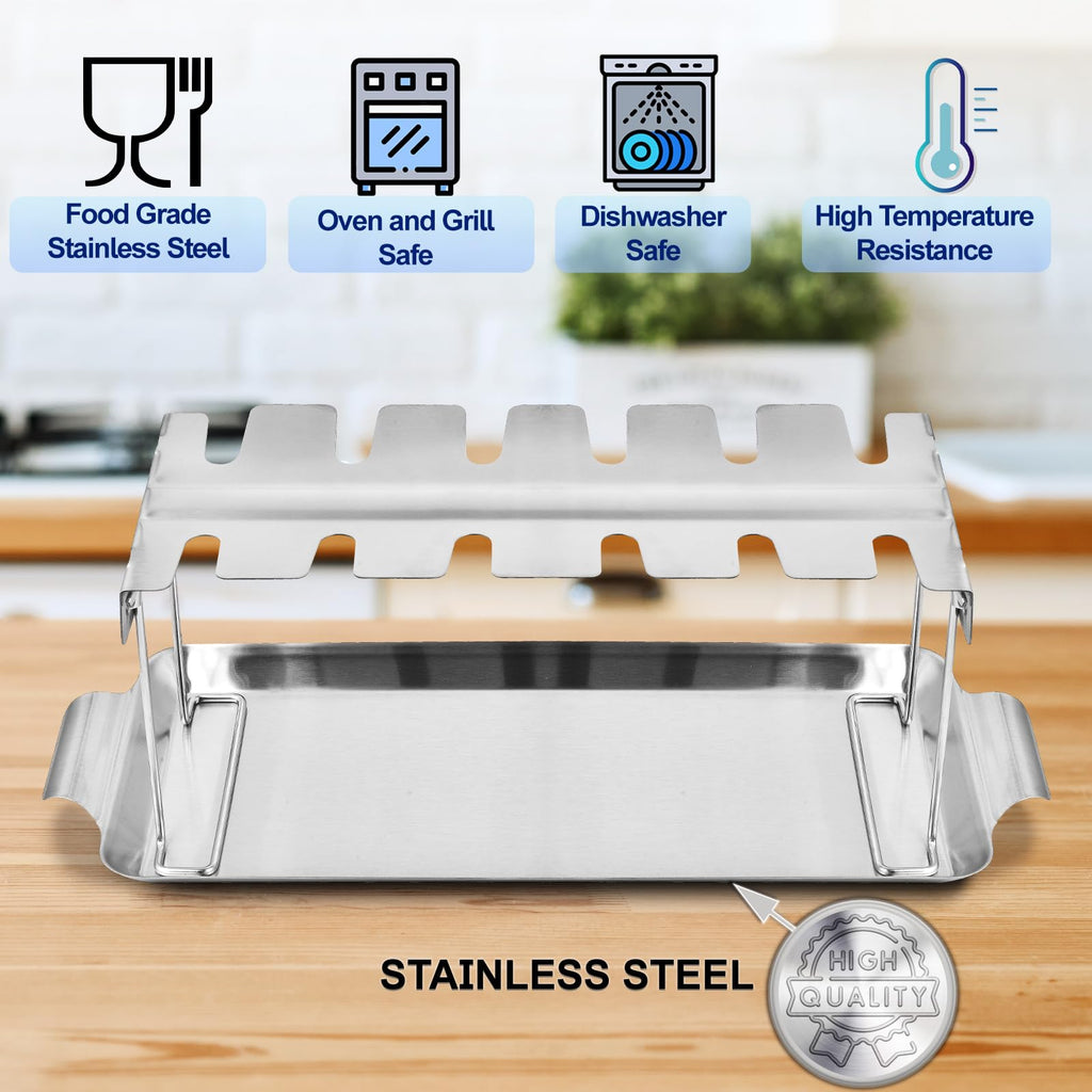 Chicken Leg Rack for Grill with Drip Tray - 12 Slots Drumstick Rack for Smoker, BBQ, and Lollipop Holder - Premium Stainless Steel Chicken Drumstick Holder for Roasting and Smoking