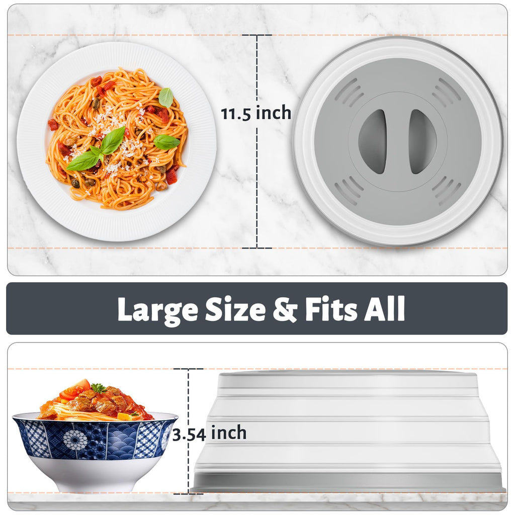 HomArtist Magnetic Microwave Covers for Food, Collapsible Microwave Splatter Cover 11”-12” Microwave Splatter Guard with Easy Grip Handle, Microwave Plate Cover with Steam Vents for Heating - Grey