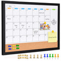 Marribol Monthly Whiteboard Calendar with Cork Board for Wall, 17"x13",Magnetic Dry Erase Board with Black Wood Framed,2-1 Wall Planner Whiteboard,Bulletin Board with Pins for Home,School,Office