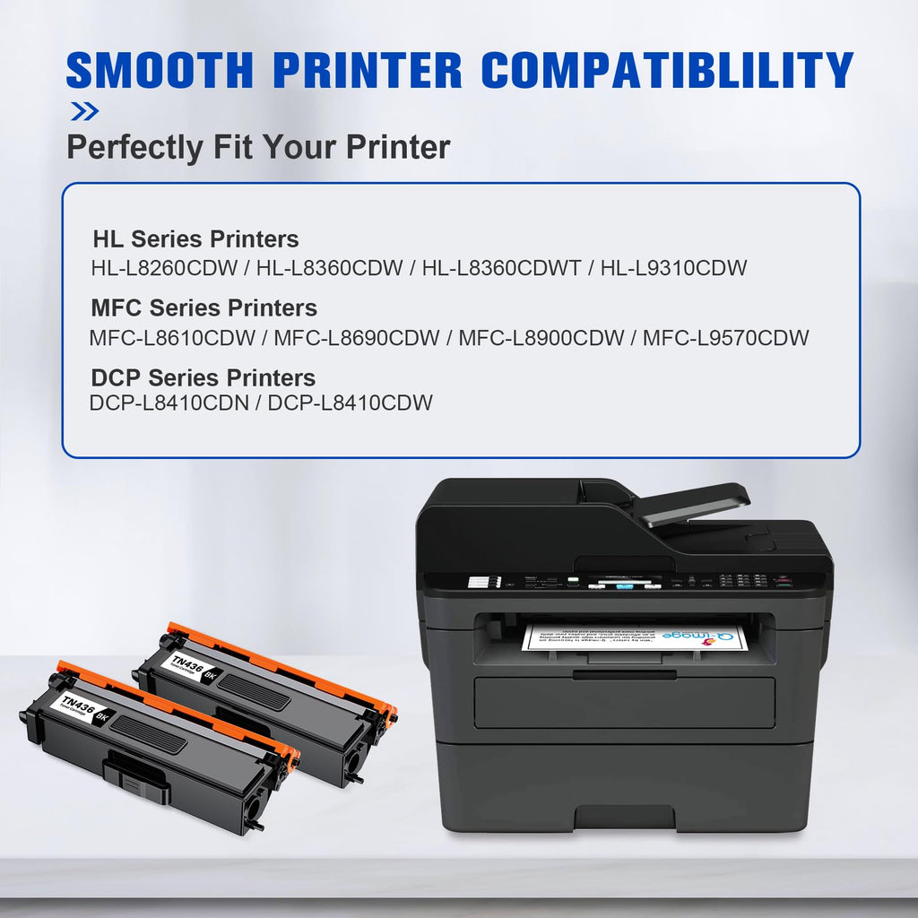 TN436BK TN436 Compatible Toner Cartridge Replacement for TN436 TN 436 TN436BK TN433 TN431 Work with MFC-L8900CDW HL-L8360CDW MFC-L8610CDW MFC-L9570CDW HL-L8260CDW Printers(2 Black)