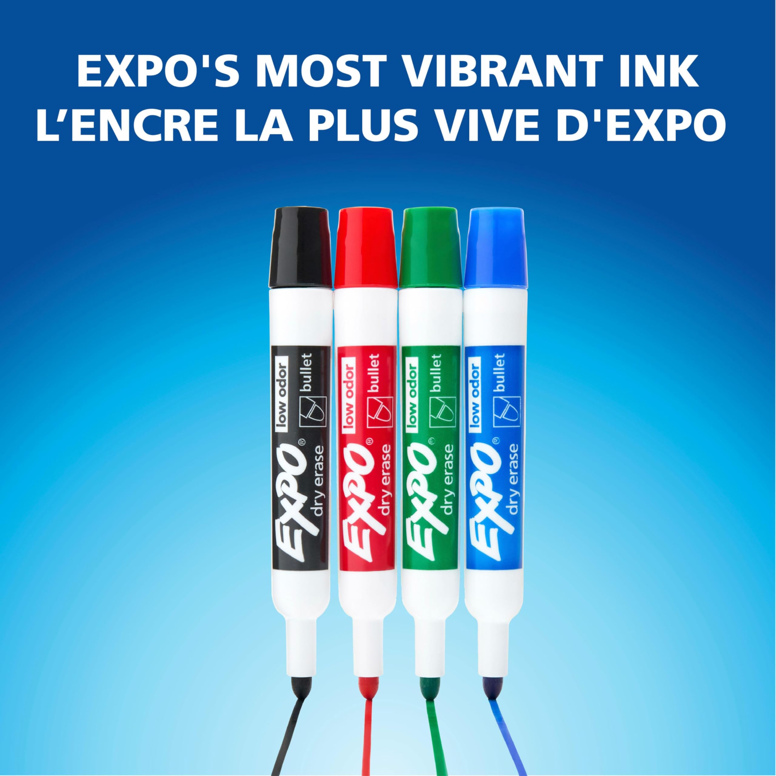 EXPO Dry Erase Markers, Low Odour Ink, Blue, Bullet Tip, 12 Count