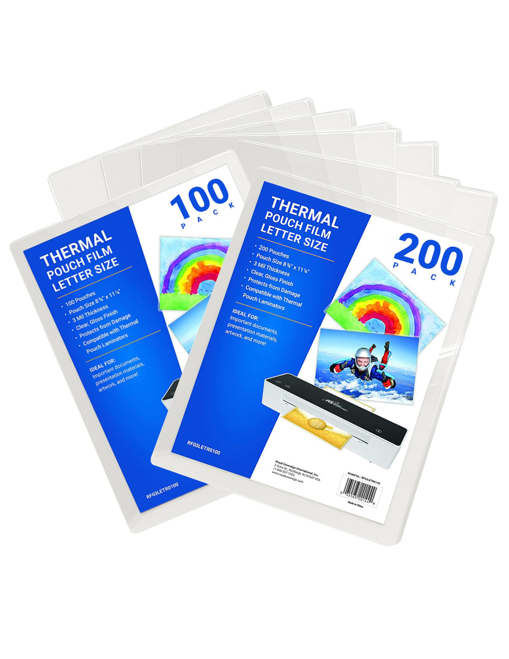 Thermal Laminating Pouches, Letter Size (9” x 11.2”), 3 Mil Thickness, Clear High Gloss Laminator Sheets, 200-Pack, Royal Sovereign(RF03LETR0200)