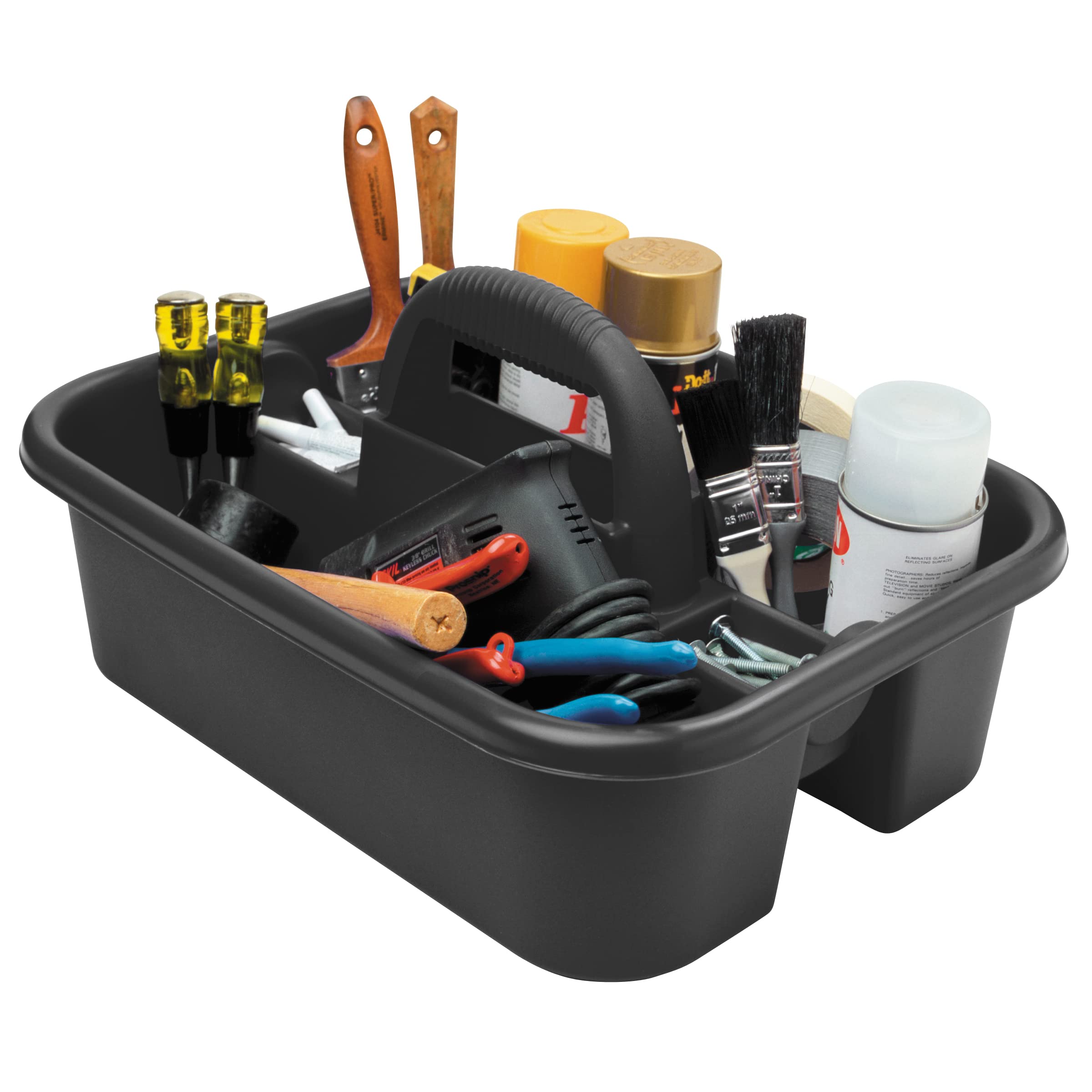 Akro-Mils 09185 Plastic Tote Tool & Supply Cleaning Caddy with Handle, 18-3/8-Inch x 13-7/8-Inch x 9-Inch, Black