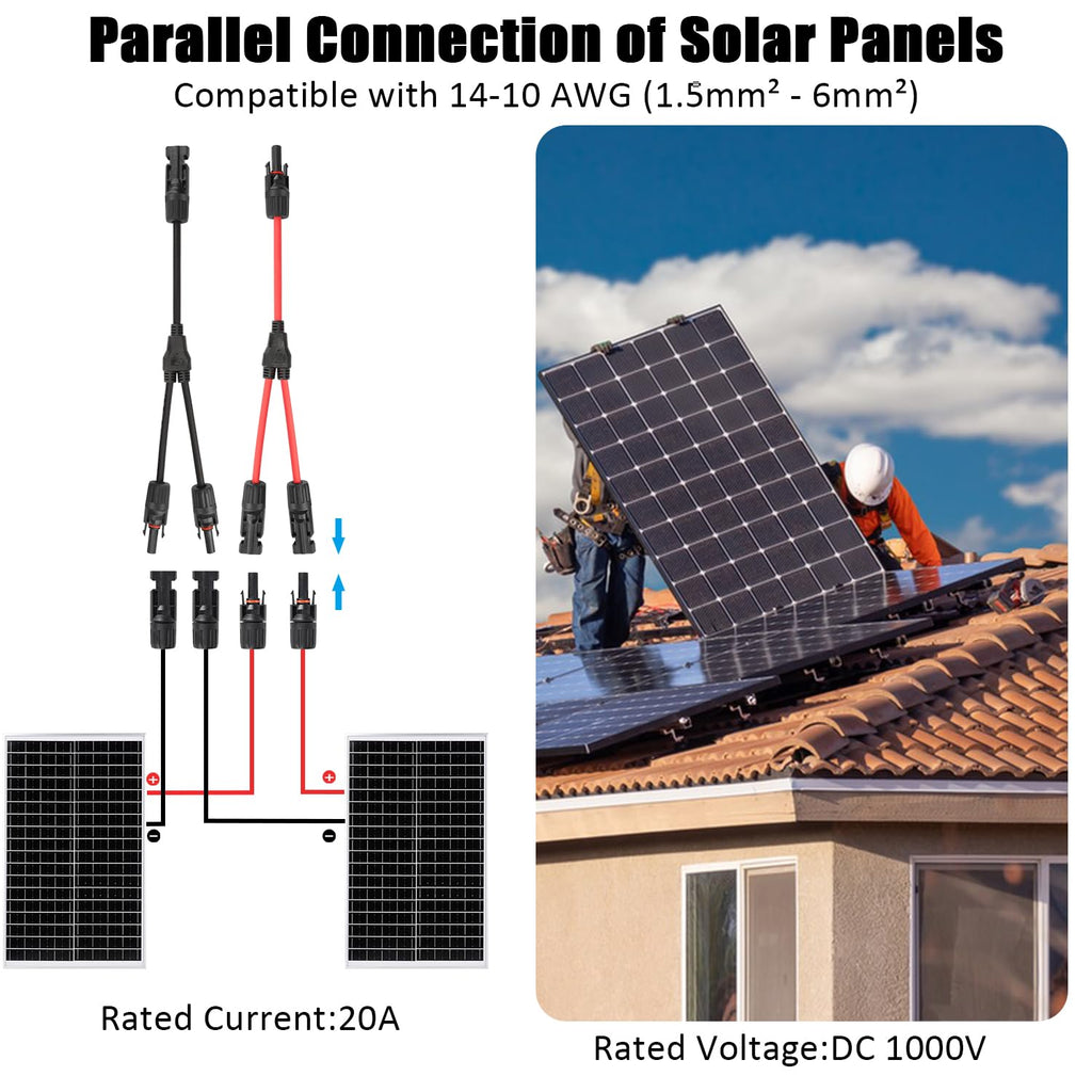 MC4 Solar Panel Connectors 1 Pair 2 to 1 Solar Y Branch Connector 6 Pairs Male & Female Solar Cable Connectors Parallel Connection Adapter Cable Wire Plug with 2 Spanner Wrenches IP67 Waterproof