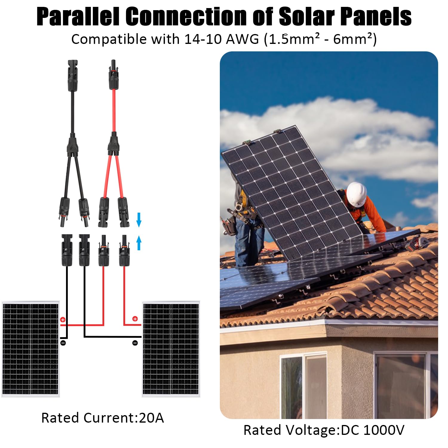 MC4 Solar Panel Connectors 1 Pair 2 to 1 Solar Y Branch Connector 6 Pairs Male & Female Solar Cable Connectors Parallel Connection Adapter Cable Wire Plug with 2 Spanner Wrenches IP67 Waterproof