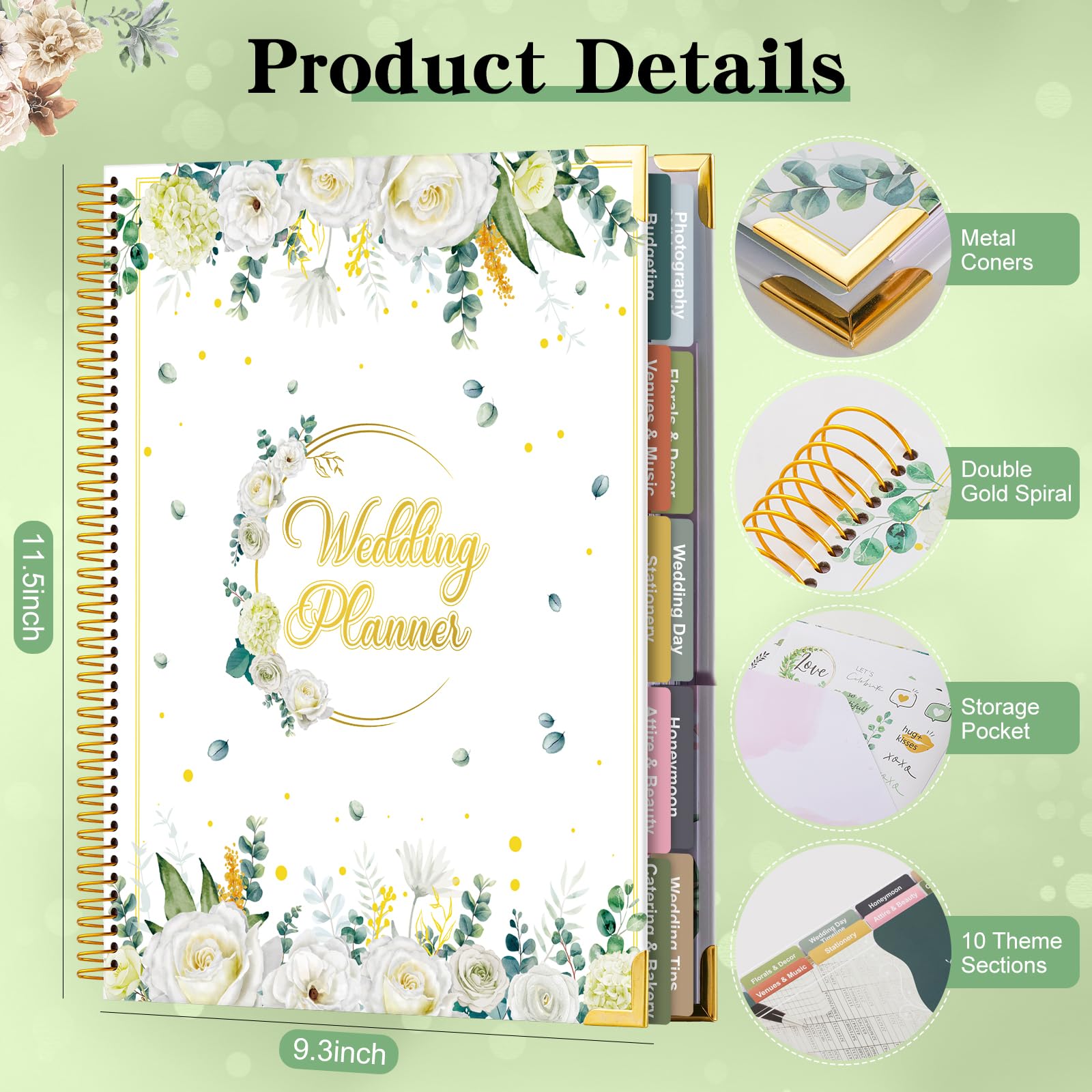 VinTS Wedding Planner 9 X 11 Countdown Wedding Planning Book and Organizer with Hardcover Design,Engagement Wedding gifts for Newly Engaged Couples, Future Brides Grooms (White)
