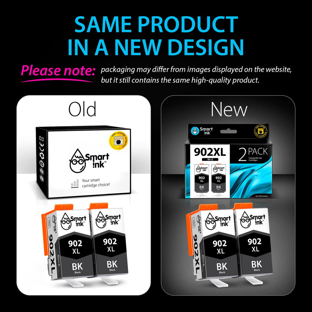 Smart Ink Compatible Ink Cartridge Replacement for HP 902 XL 902XL (Black, 2 Pack) with Advanced Chip Technology to use with OfficeJet Pro 6968 6974 6975 6978 6960 OfficeJet 6951 6954 6956 6958 6950