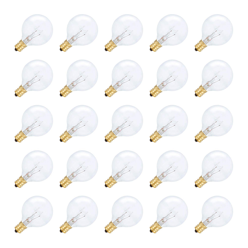 String Light Outdoor Globe G40 Replacement Bulb 5W E12 Candelabra Base C7 Socket by Simba Lighting for Patio, Café, Pergola, Porch, Clear Glass, 5 Watt 110V 120V, 2700K Warm White, Dimmable, 25 Pack
