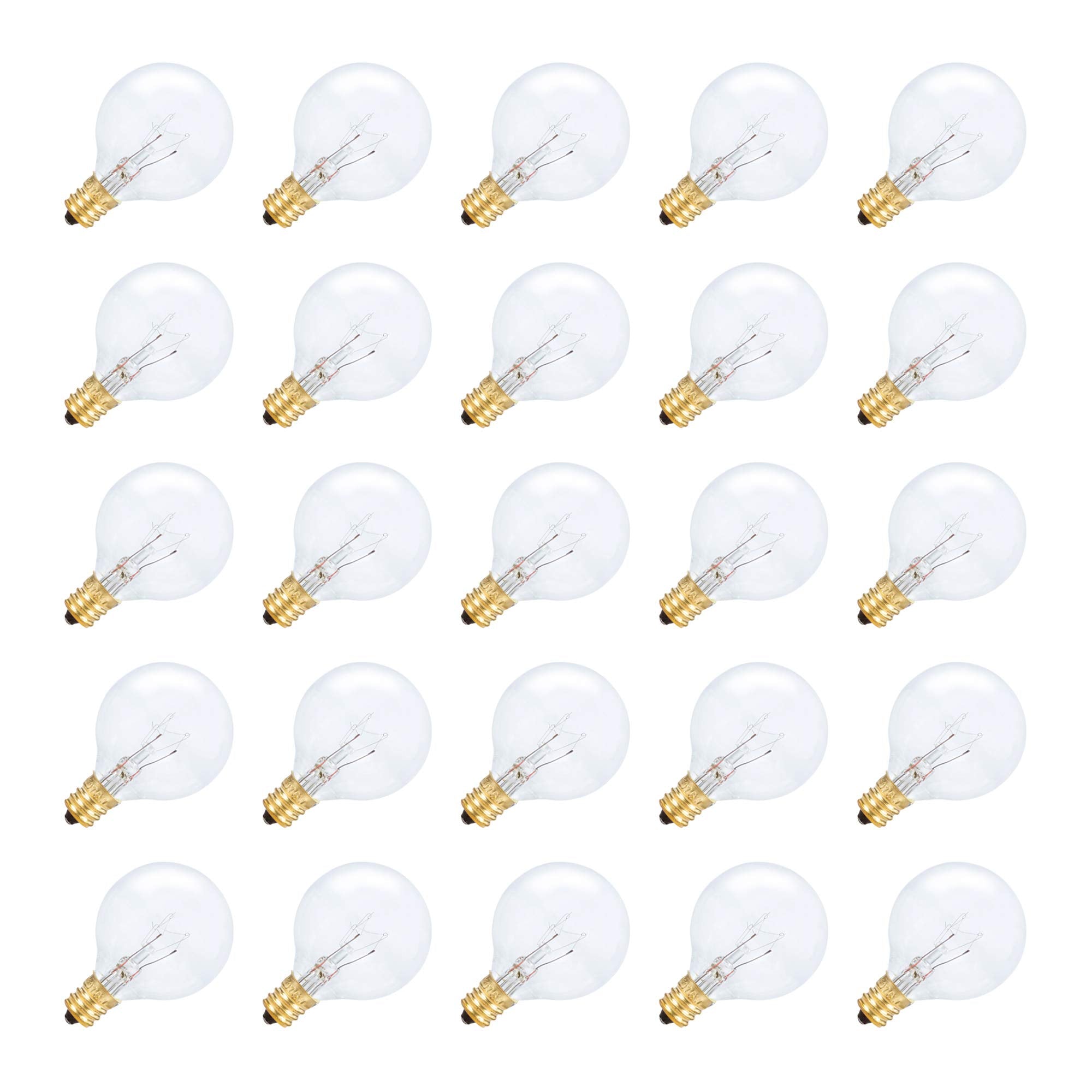 String Light Outdoor Globe G40 Replacement Bulb 5W E12 Candelabra Base C7 Socket by Simba Lighting for Patio, Café, Pergola, Porch, Clear Glass, 5 Watt 110V 120V, 2700K Warm White, Dimmable, 25 Pack