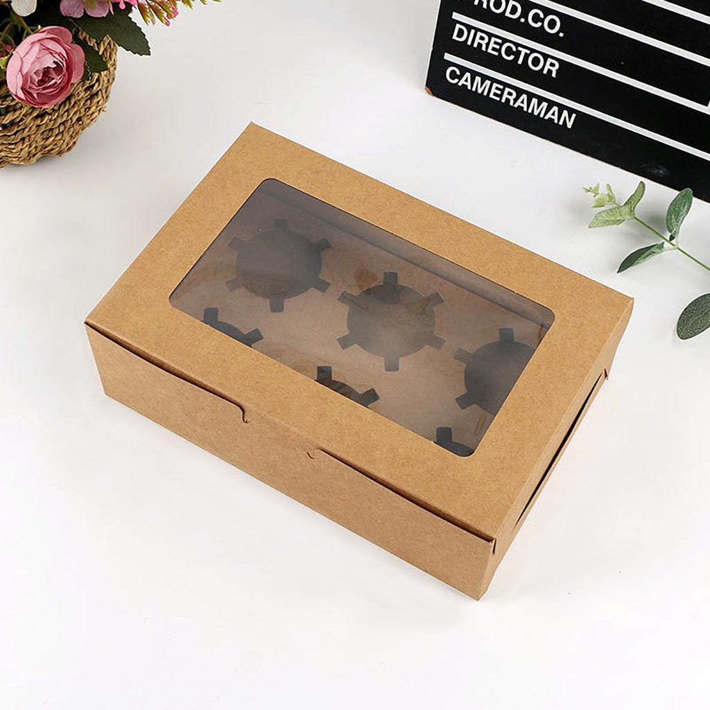 20pcs bulk cupcake boxes with transparent display window, clear Windows and inserts, portable baking containers,suitable for cupcakes, muffins, birthdays, weddings, bakery packaging (6 capsules)