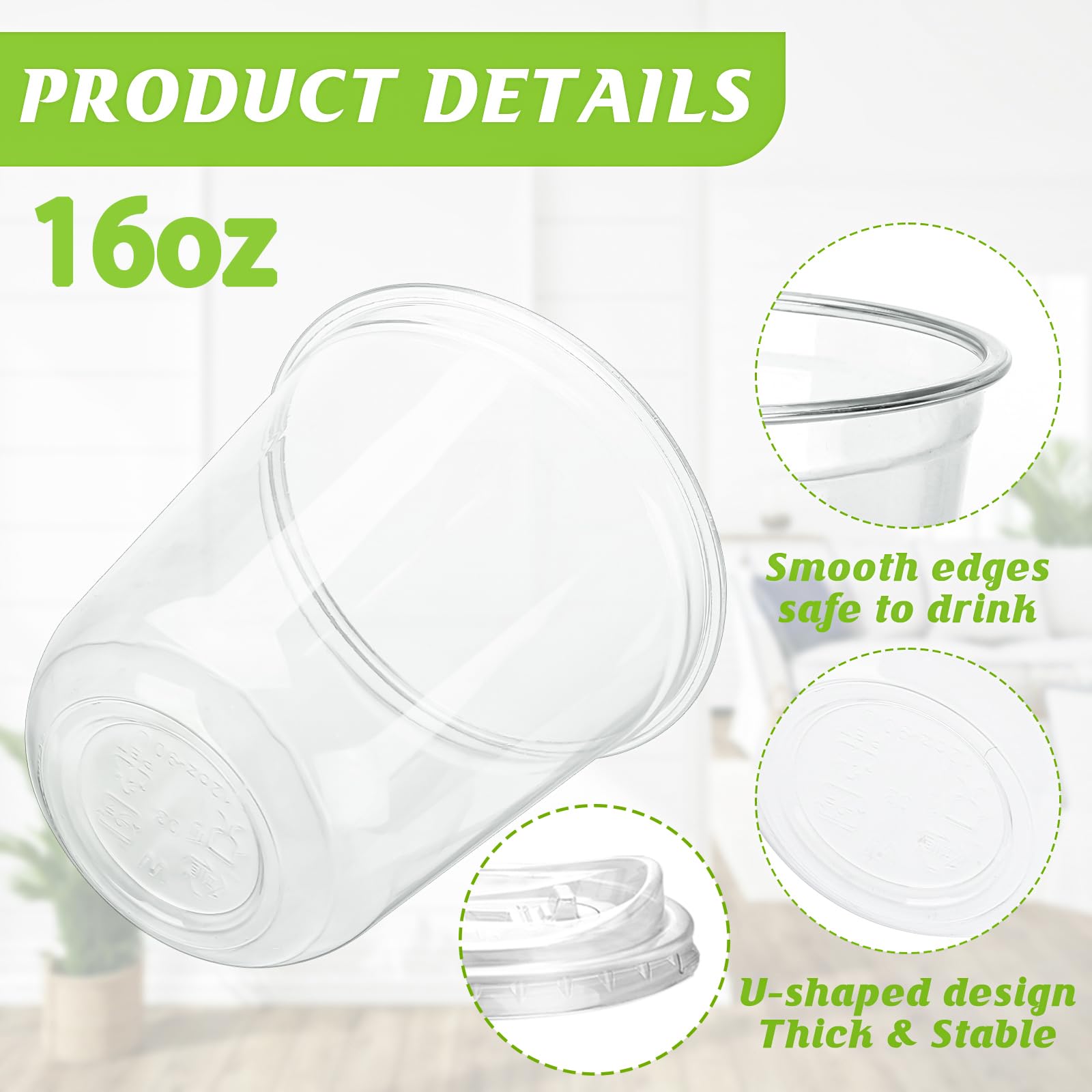 16oz Disposable Stemless Glasses With Strawless Sip Lids,PET Disposable Drinking Cups,Clear Plastic Wine Glasses for Parties Birthday,Wedding,Meeting,Christmas Party Supplies (100, Transparent)