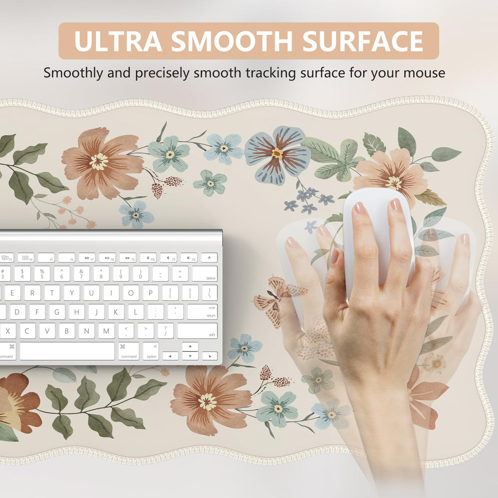 iCasso Desk Mat, XXL Large Mouse Pad for Desktop, Cute Pad With Stitched Edges, Anti-Slip Big Mousepad, Keyboard Mat for Computer (Beige)