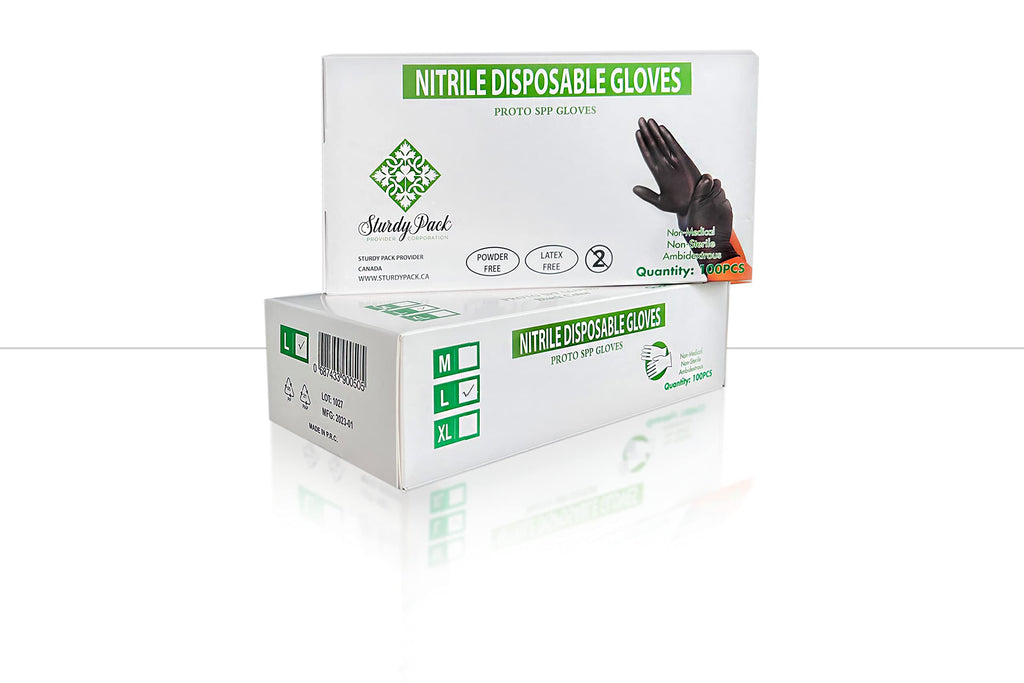Sturdy Pack 6mil thick Disposable Nitrile Gloves- Powder & Latex Free- Textured Industrial &Household Gloves- Non-Sterile Work Gloves- Black- X-Large Size - 100 Pcs