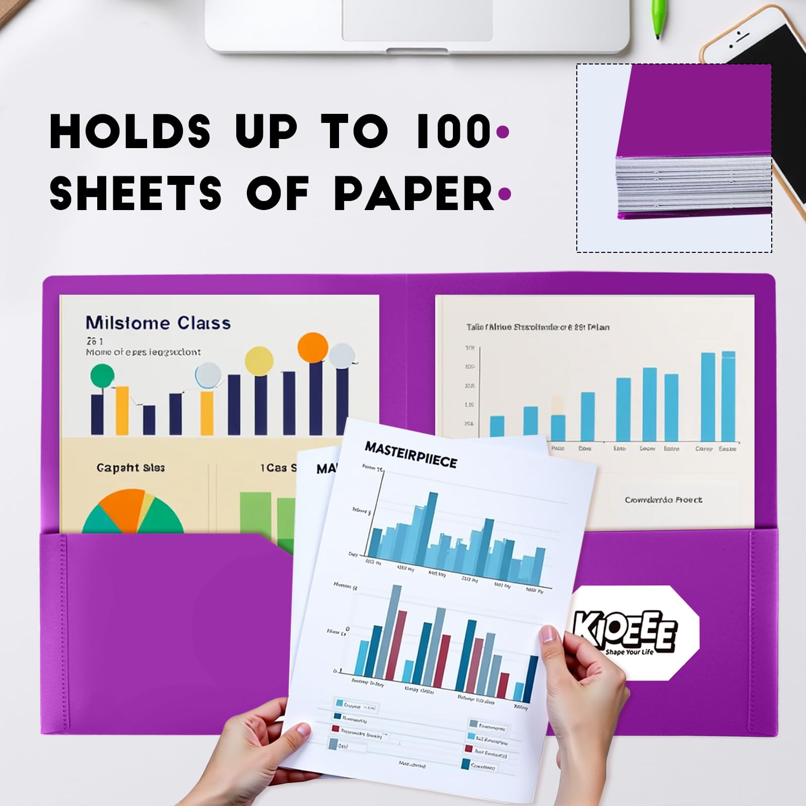 KIOEEE Heavy Duty Plastic Folders with 2 Pockets (24 Pack),Fit Letter Size Paper, Business Card Slot, Assorted Colors for School,Office and Home