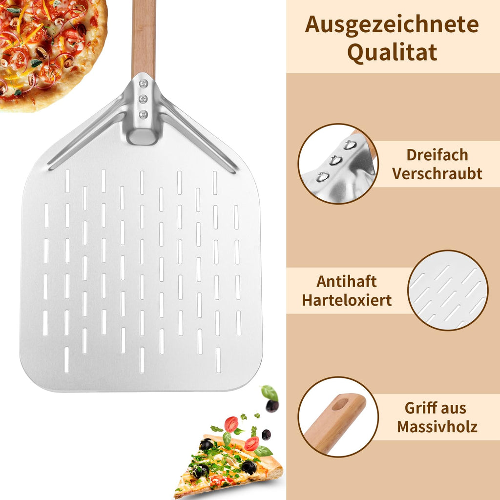 Pizza Peel Pizza Shovel 40 x 30 cm 12 Inch Pizza Pusher Easy Glide on Pizza Stone Perforated Pizza Peel with Large Surface and Removable Handle